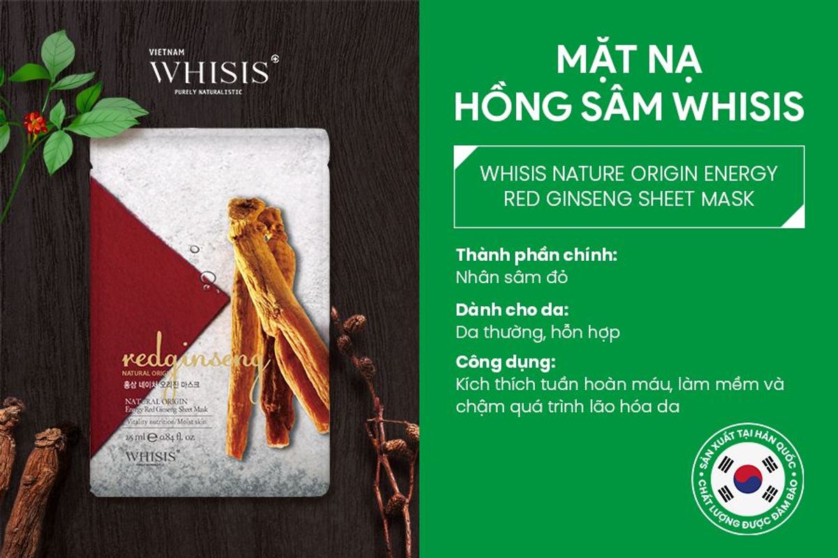 Combo 10 Mặt Nạ Hồng Sâm WHISIS Nature Origin Energy Red Ginseng Sheet Mask Hỗ Trợ Giảm Lão Hóa Da 25ml/miếng Combo 10 Mặt Nạ Hồng Sâm WHISIS Nature Origin Energy Red Ginseng Sheet Mask Hỗ Trợ Giảm Lão Hóa Da 25ml/miếng