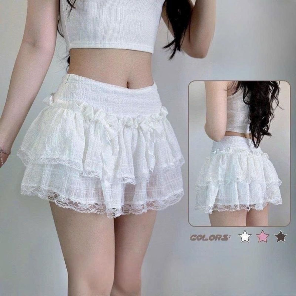 Chân váy dáng xòe xốp đũi nhiều tầng BAE phối ren và nơ ( ảnh thật) Chân váy dáng xòe xốp đũi nhiều tầng BAE phối ren và nơ ( ảnh thật)