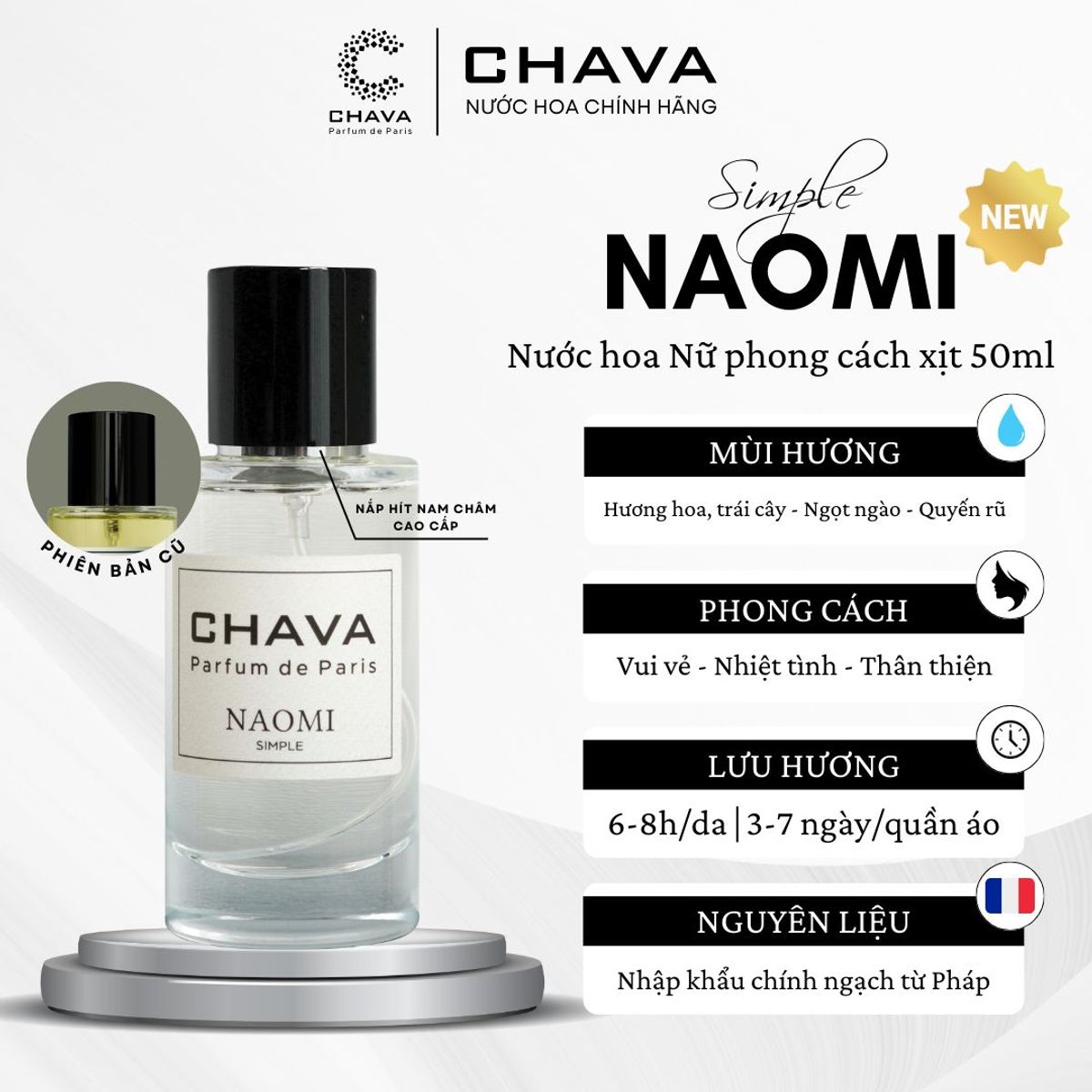 NƯỚC HOA SIMPLE NAOMI 50ML PHONG CÁCH XỊT NẮP NAM CHÂM CAO CẤP - CHAVA NƯỚC HOA SIMPLE NAOMI 50ML PHONG CÁCH XỊT NẮP NAM CHÂM CAO CẤP - CHAVA