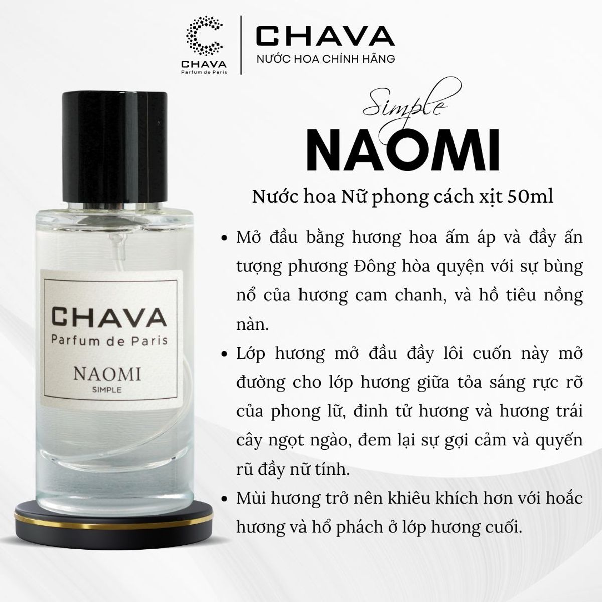 NƯỚC HOA SIMPLE NAOMI 50ML PHONG CÁCH XỊT NẮP NAM CHÂM CAO CẤP - CHAVA NƯỚC HOA SIMPLE NAOMI 50ML PHONG CÁCH XỊT NẮP NAM CHÂM CAO CẤP - CHAVA