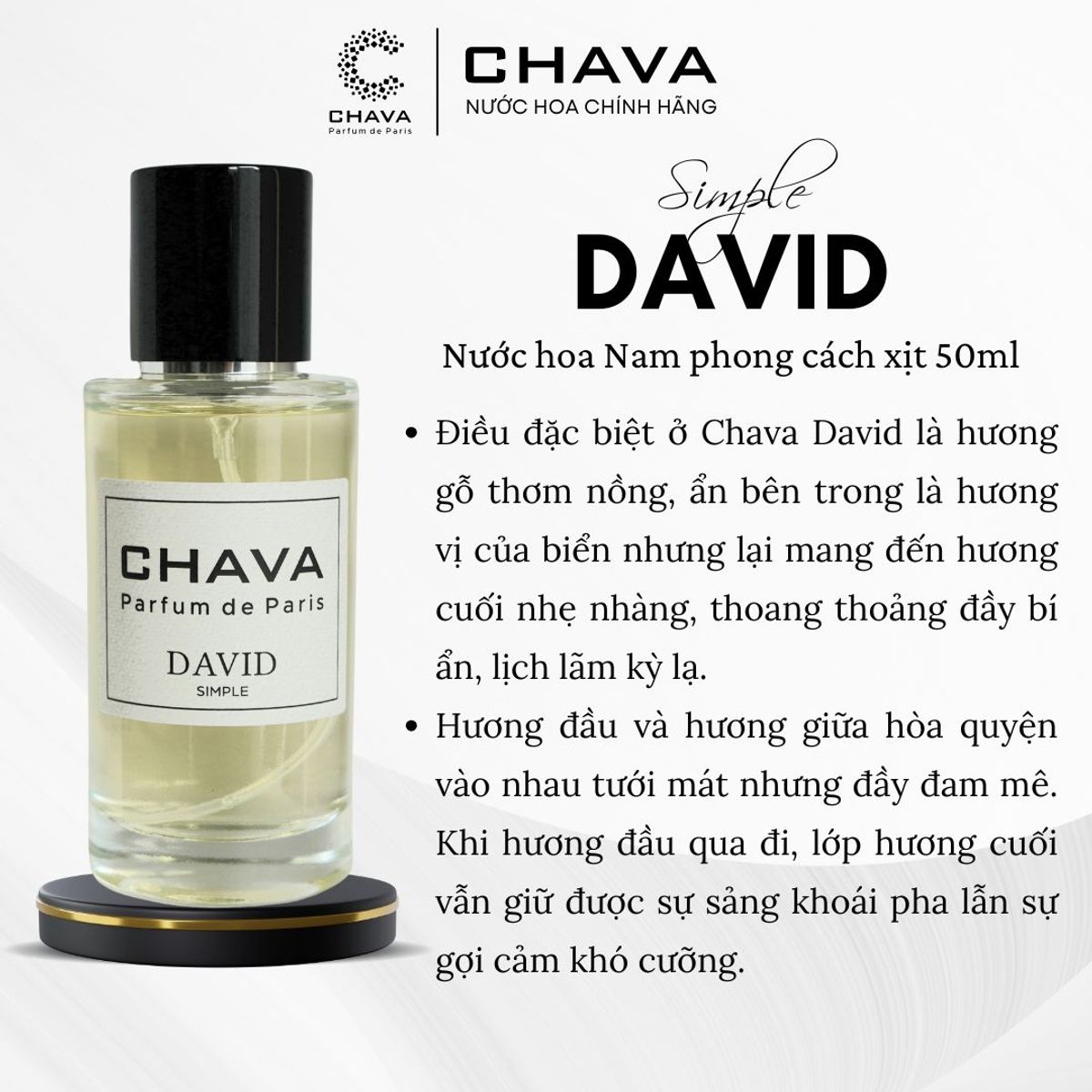 NƯỚC HOA SIMPLE DAVID 50ML PHONG CÁCH XỊT NẮP NAM CHÂM CAO CẤP - CHAVA NƯỚC HOA SIMPLE DAVID 50ML PHONG CÁCH XỊT NẮP NAM CHÂM CAO CẤP - CHAVA
