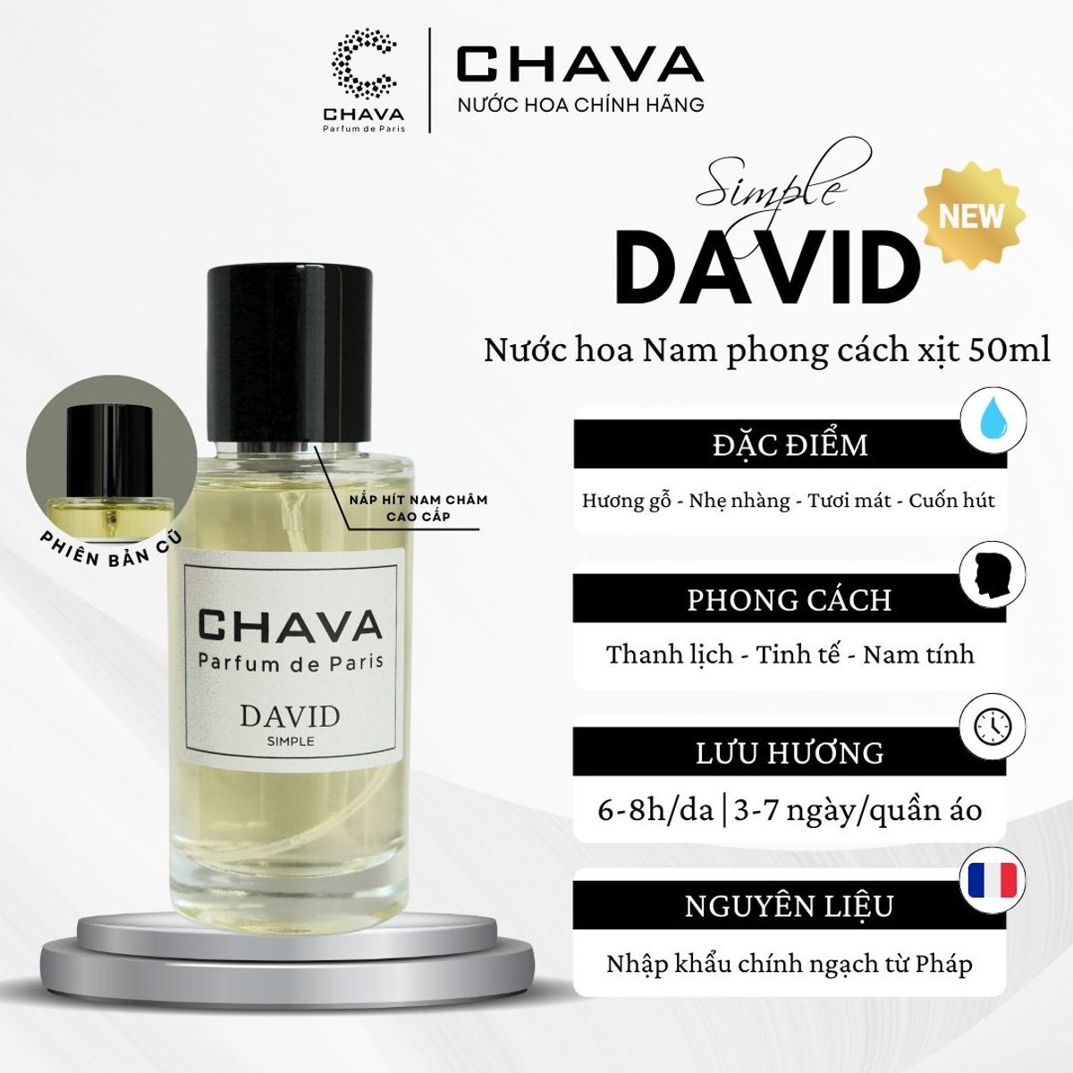 NƯỚC HOA SIMPLE DAVID 50ML PHONG CÁCH XỊT NẮP NAM CHÂM CAO CẤP - CHAVA NƯỚC HOA SIMPLE DAVID 50ML PHONG CÁCH XỊT NẮP NAM CHÂM CAO CẤP - CHAVA