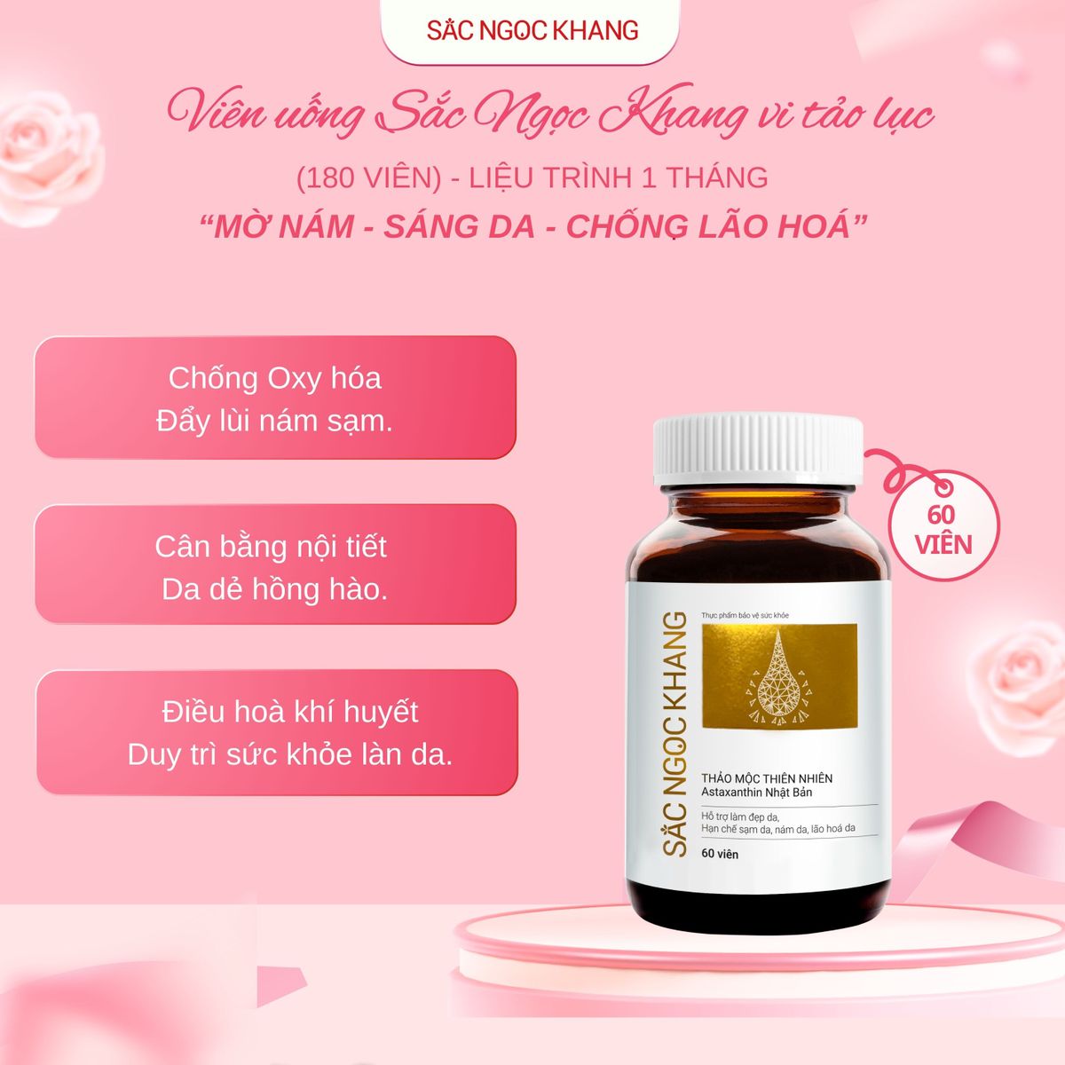 COMBO 03 Viên Uống Sắc Ngọc Khang Vi Tảo Lục [60 (Liệu trình 1 tháng) COMBO 03 Viên Uống Sắc Ngọc Khang Vi Tảo Lục [60 (Liệu trình 1 tháng)