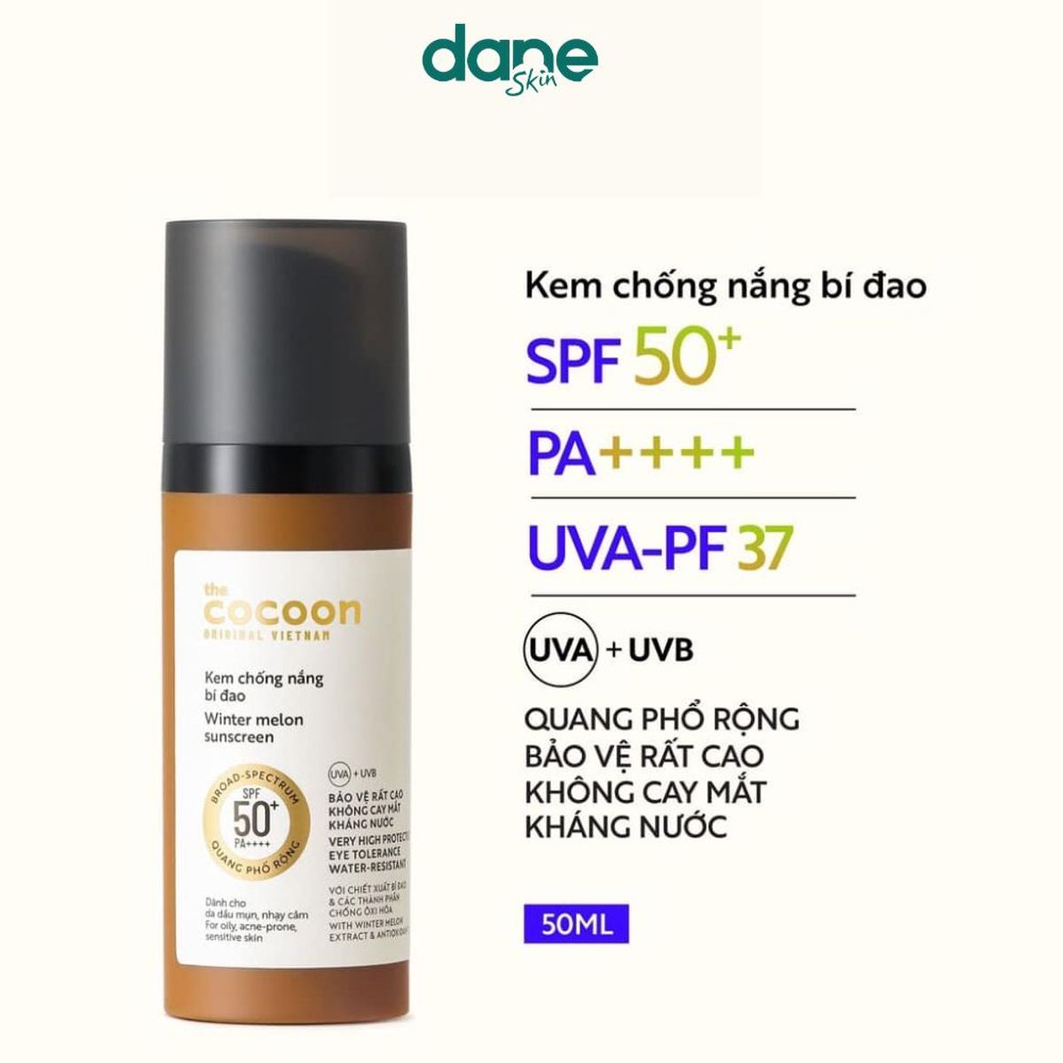 Kem chống nắng bí đao COCOON 50ml quang phổ rộng, SPF 50+, PA++++ dành cho làn da dầu mụn Kem chống nắng bí đao COCOON 50ml quang phổ rộng, SPF 50+, PA++++ dành cho làn da dầu mụn