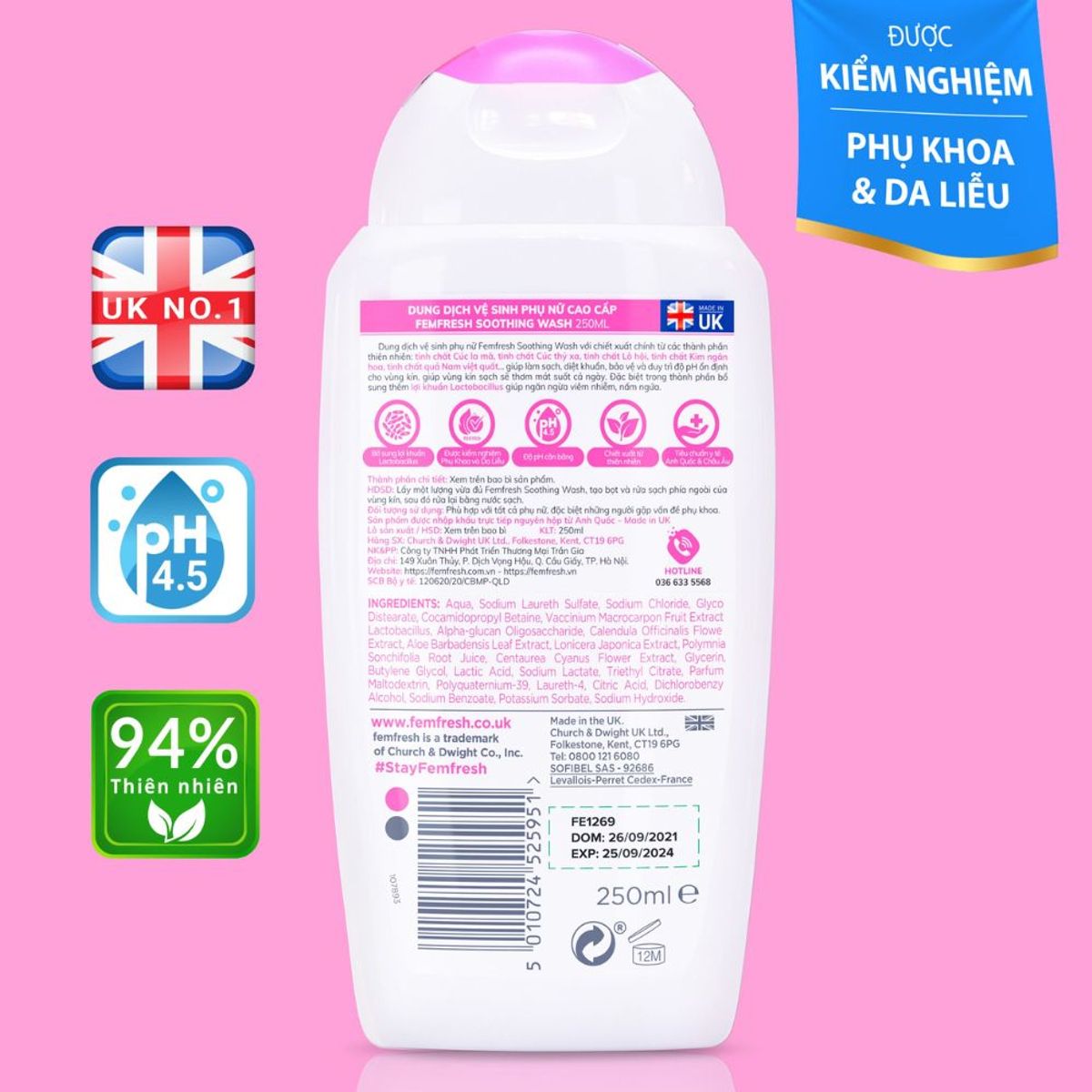 Dung dịch vệ sinh phụ nữ Femfresh Hồng 250ml - Giúp dưỡng ẩm, kháng khuẩn, giảm viêm nhiễm, nấm ngứa, làm dịu thư giãn Dung dịch vệ sinh phụ nữ Femfresh Hồng 250ml - Giúp dưỡng ẩm, kháng khuẩn, giảm viêm nhiễm, nấm ngứa, làm dịu thư giãn