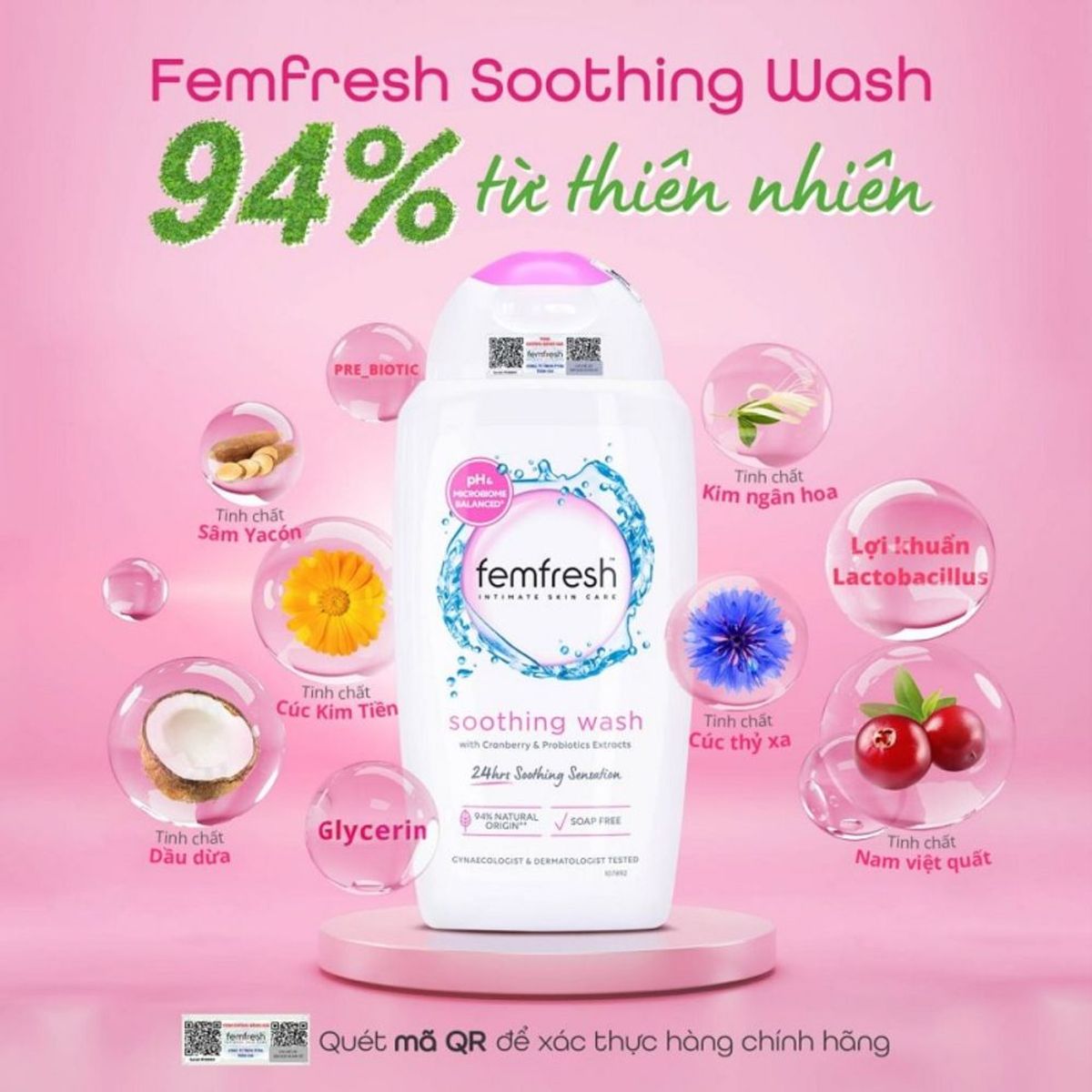 Dung dịch vệ sinh phụ nữ Femfresh Hồng 250ml - Giúp dưỡng ẩm, kháng khuẩn, giảm viêm nhiễm, nấm ngứa, làm dịu thư giãn Dung dịch vệ sinh phụ nữ Femfresh Hồng 250ml - Giúp dưỡng ẩm, kháng khuẩn, giảm viêm nhiễm, nấm ngứa, làm dịu thư giãn