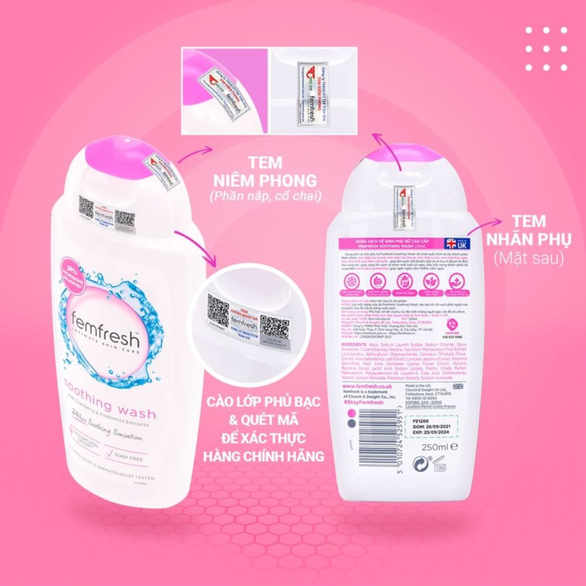Dung dịch vệ sinh phụ nữ Femfresh Hồng 250ml - Giúp dưỡng ẩm, kháng khuẩn, giảm viêm nhiễm, nấm ngứa, làm dịu thư giãn Dung dịch vệ sinh phụ nữ Femfresh Hồng 250ml - Giúp dưỡng ẩm, kháng khuẩn, giảm viêm nhiễm, nấm ngứa, làm dịu thư giãn