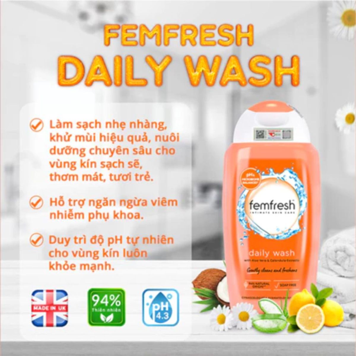 Dung Dịch Vệ Sinh Phụ Nữ Femfresh Daily Intimate Wash 250ml Anh Quốc Dung Dịch Vệ Sinh Phụ Nữ Femfresh Daily Intimate Wash 250ml Anh Quốc