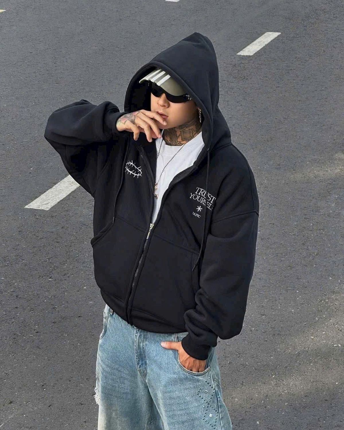 Áo khoác Zip Boxy TRUST YOURSELF chất nỉ bông dáng rộng hoodie zip from rộng nam nữ unisex Áo khoác Zip Boxy TRUST YOURSELF chất nỉ bông dáng rộng hoodie zip from rộng nam nữ unisex