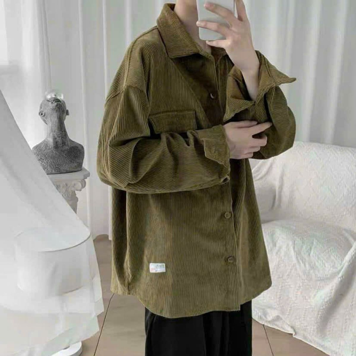 Áo Sơmi Nhung form rộng/Nam Nữ Unisex Áo Sơmi Nhung form rộng/Nam Nữ Unisex