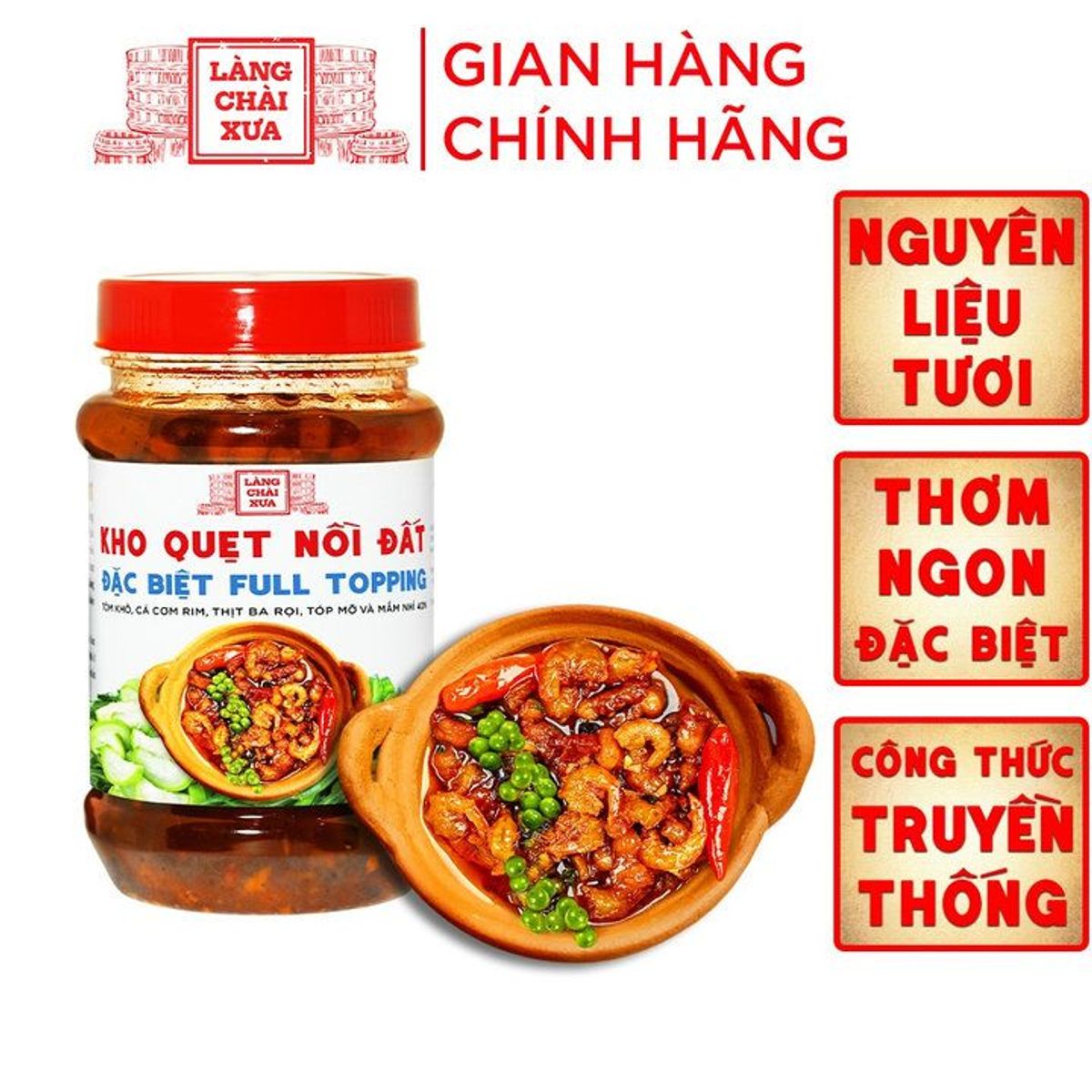 KHO QUẸT NỒI ĐẤT LÀNG CHÀI XƯA THƠM NGON ĐẶC BIỆT FULL TOPPING TÔM KHÔ, CÁ CƠM RIM, THỊT BA RỌI, TỐP MỠ MẮM NHỈ HỦ 250G KHO QUẸT NỒI ĐẤT LÀNG CHÀI XƯA THƠM NGON ĐẶC BIỆT FULL TOPPING TÔM KHÔ, CÁ CƠM RIM, THỊT BA RỌI, TỐP MỠ MẮM NHỈ HỦ 250G