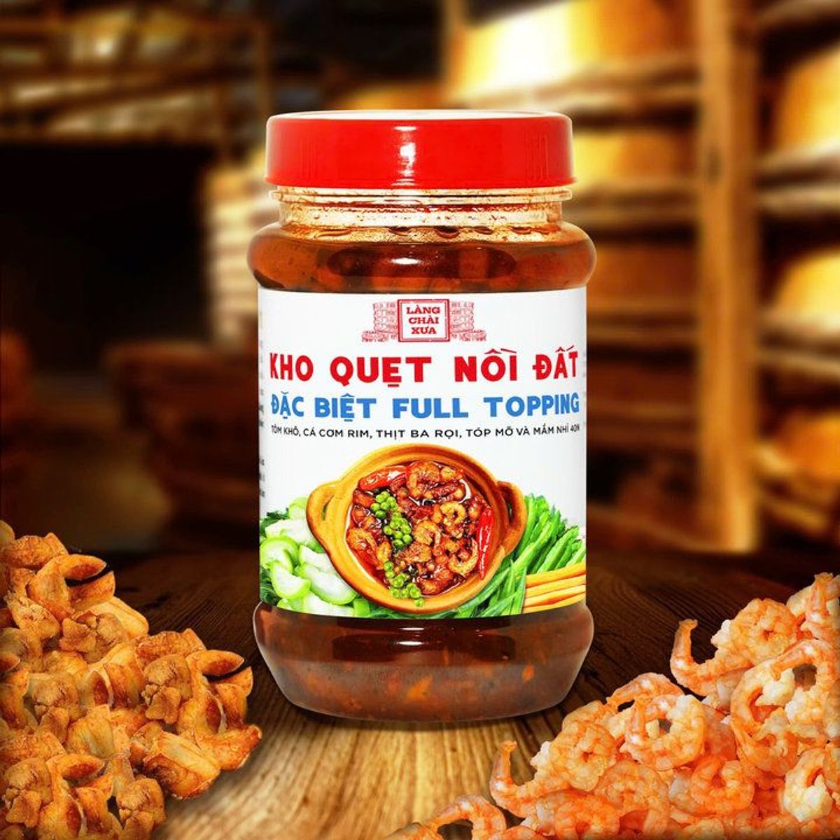 KHO QUẸT NỒI ĐẤT LÀNG CHÀI XƯA THƠM NGON ĐẶC BIỆT FULL TOPPING TÔM KHÔ, CÁ CƠM RIM, THỊT BA RỌI, TỐP MỠ MẮM NHỈ HỦ 250G KHO QUẸT NỒI ĐẤT LÀNG CHÀI XƯA THƠM NGON ĐẶC BIỆT FULL TOPPING TÔM KHÔ, CÁ CƠM RIM, THỊT BA RỌI, TỐP MỠ MẮM NHỈ HỦ 250G