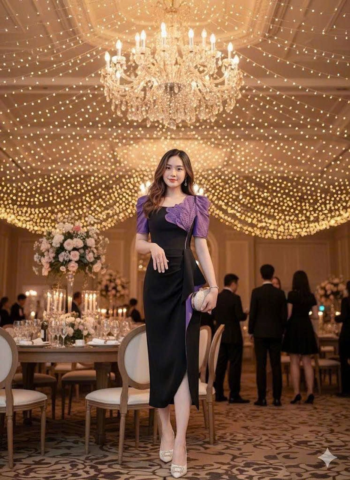 Đầm cổ vuông kết bông cườm dự tiệc sang trọng hàng cao cấp Đầm cổ vuông kết bông cườm dự tiệc sang trọng hàng cao cấp
