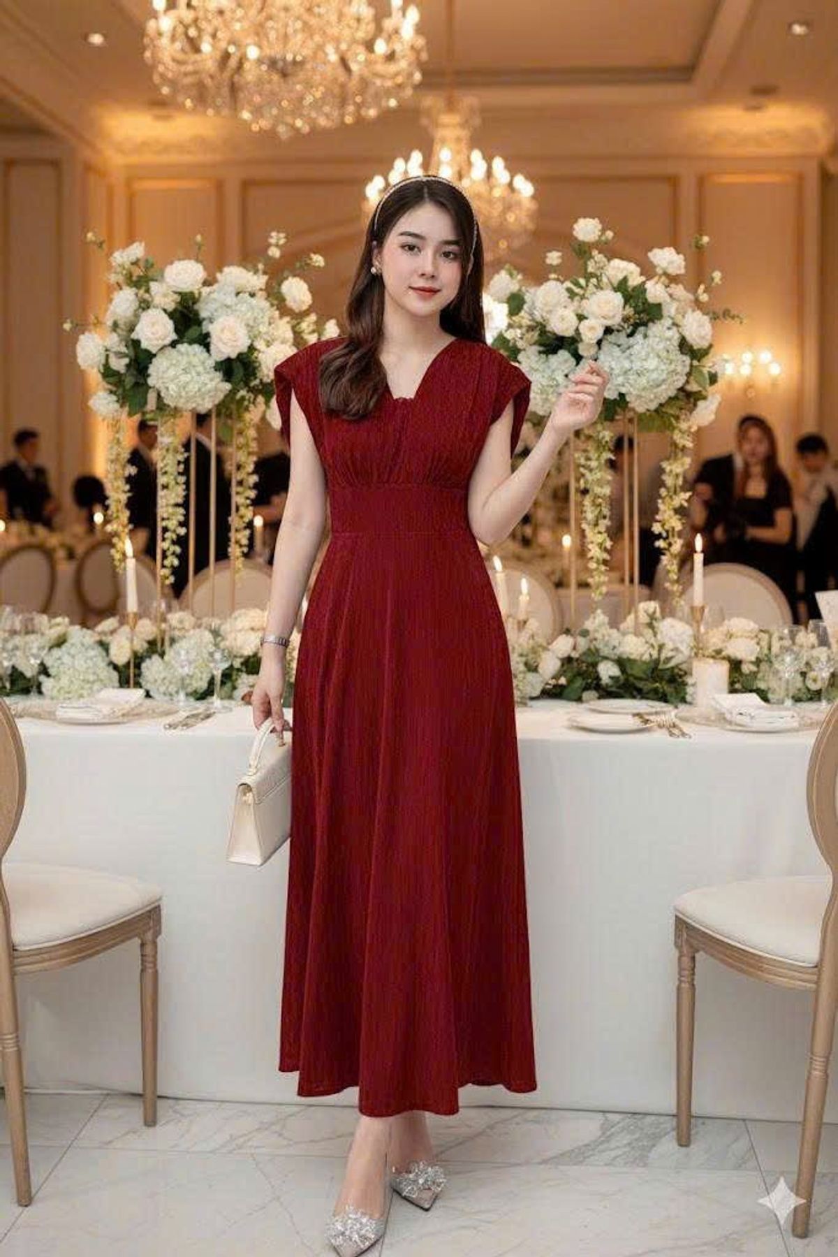Đầm maxi nữ phối cổ v nhúng tay sang trọng hàng cao cấp Đầm maxi nữ phối cổ v nhúng tay sang trọng hàng cao cấp