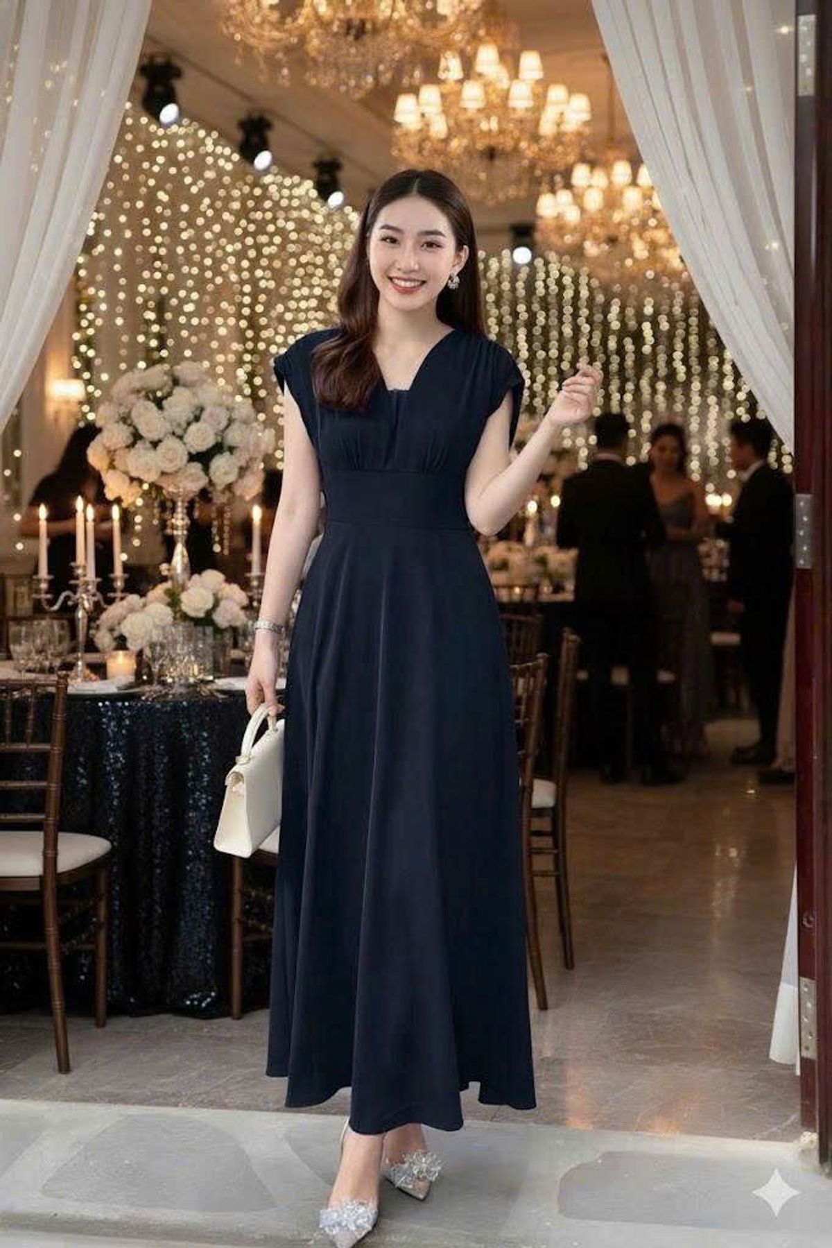 Đầm maxi nữ phối cổ v nhúng tay sang trọng hàng cao cấp Đầm maxi nữ phối cổ v nhúng tay sang trọng hàng cao cấp
