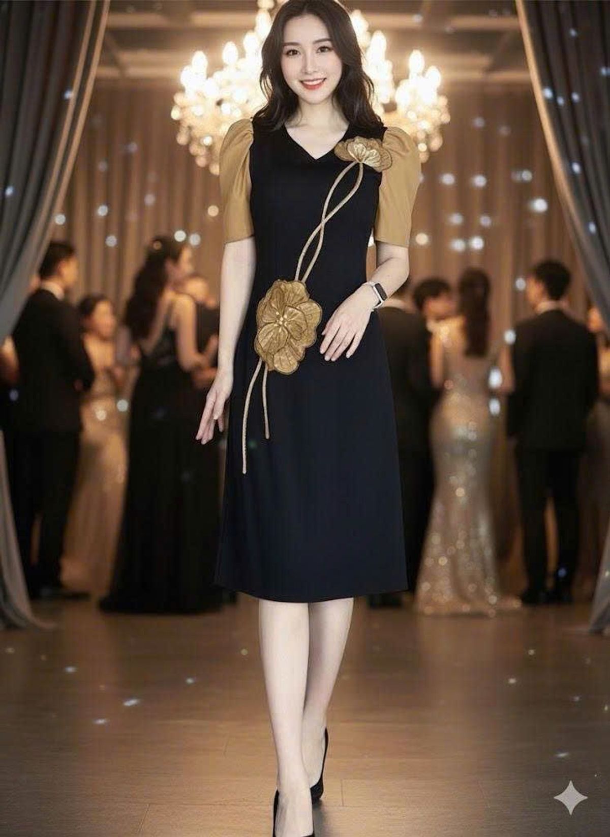 Đầm xòe nữ phối bông bụng dọc sang trọng hàng cao cấp Đầm xòe nữ phối bông bụng dọc sang trọng hàng cao cấp