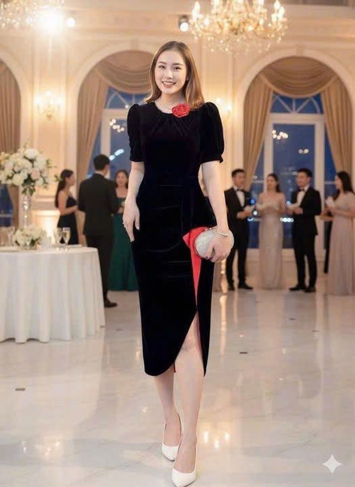 Đầm dự tiệc cổ yếm kết bông cườm sang trọng hàng cao cấp Đầm dự tiệc cổ yếm kết bông cườm sang trọng hàng cao cấp
