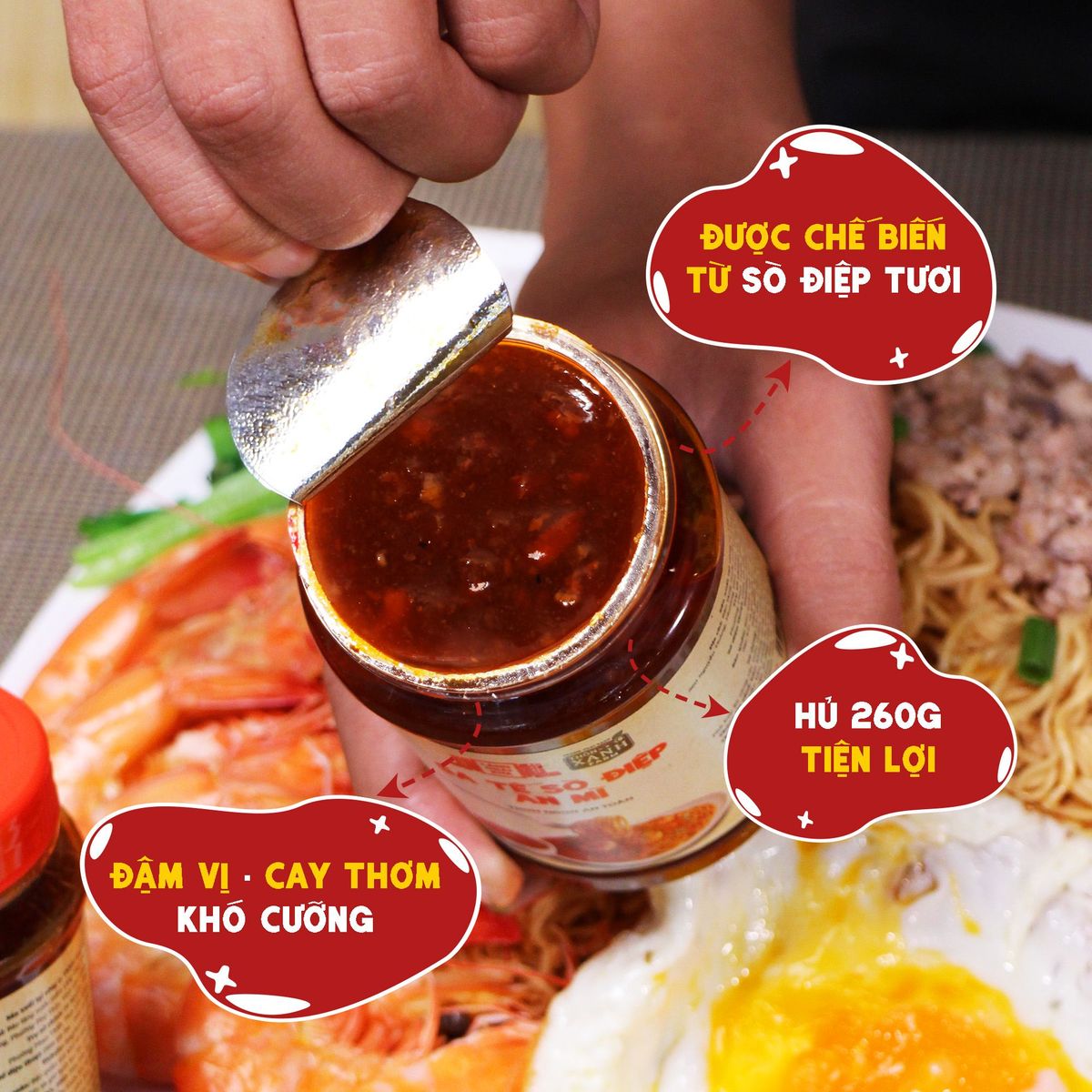 Sa tế sò điệp Làng Chài Xưa hủ 260g dùng ăn mì, các món chiên, nướng, phở, bún, cơm thơm ngon an toàn Sa tế sò điệp Làng Chài Xưa hủ 260g dùng ăn mì, các món chiên, nướng, phở, bún, cơm thơm ngon an toàn