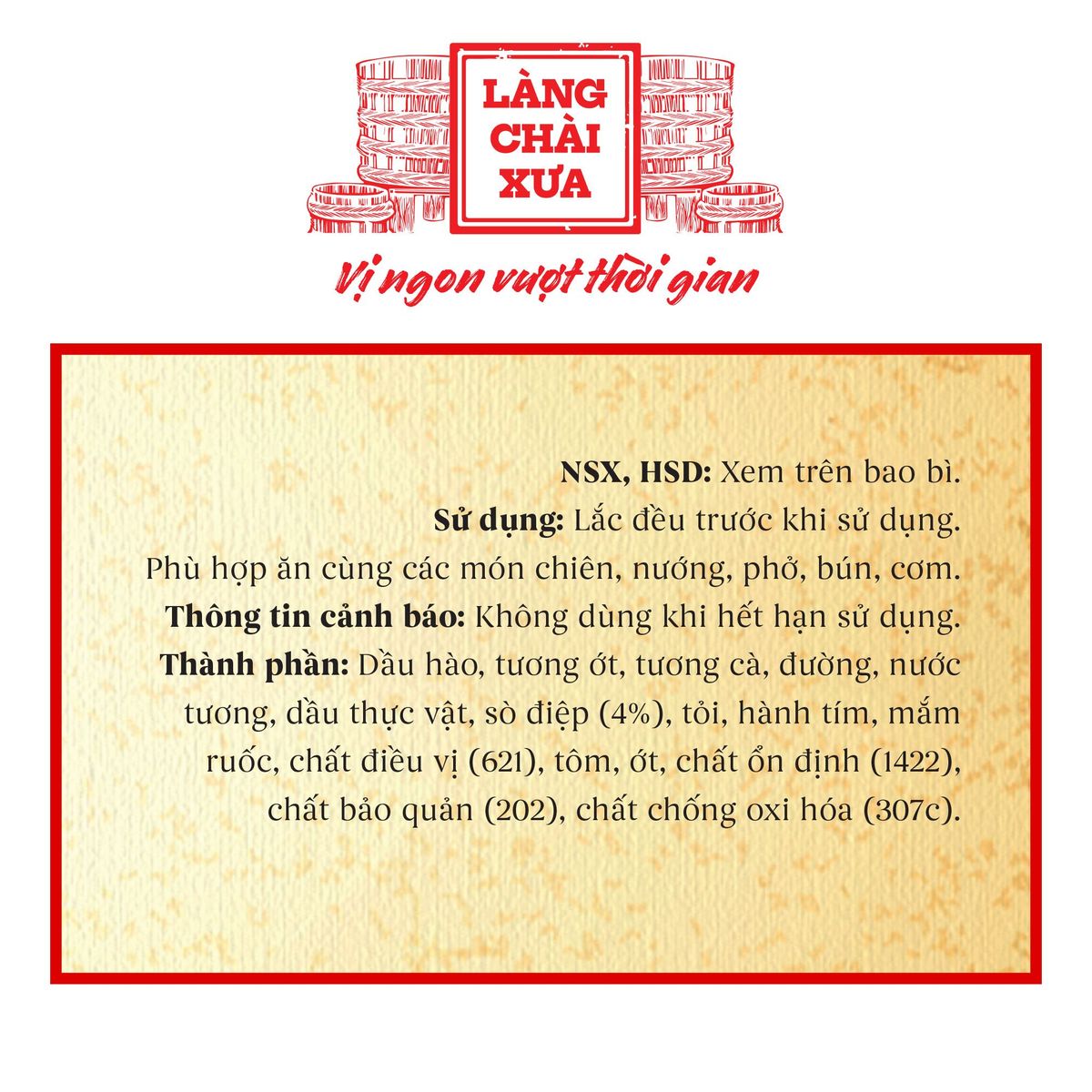 Sa tế sò điệp Làng Chài Xưa hủ 260g dùng ăn mì, các món chiên, nướng, phở, bún, cơm thơm ngon an toàn Sa tế sò điệp Làng Chài Xưa hủ 260g dùng ăn mì, các món chiên, nướng, phở, bún, cơm thơm ngon an toàn