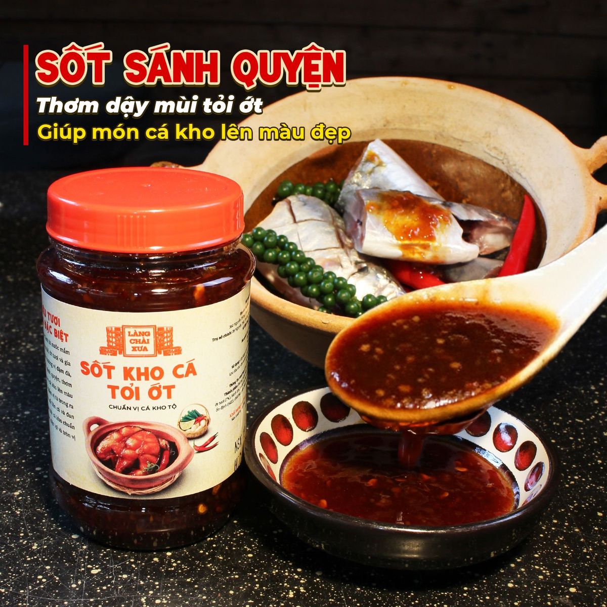 Sốt kho cá tỏi ớt Làng Chài Xưa 280g chuẩn vị cá kho thơm ngon tròn vị như kho thủ công - kho được 1.5kg cá Sốt kho cá tỏi ớt Làng Chài Xưa 280g chuẩn vị cá kho thơm ngon tròn vị như kho thủ công - kho được 1.5kg cá
