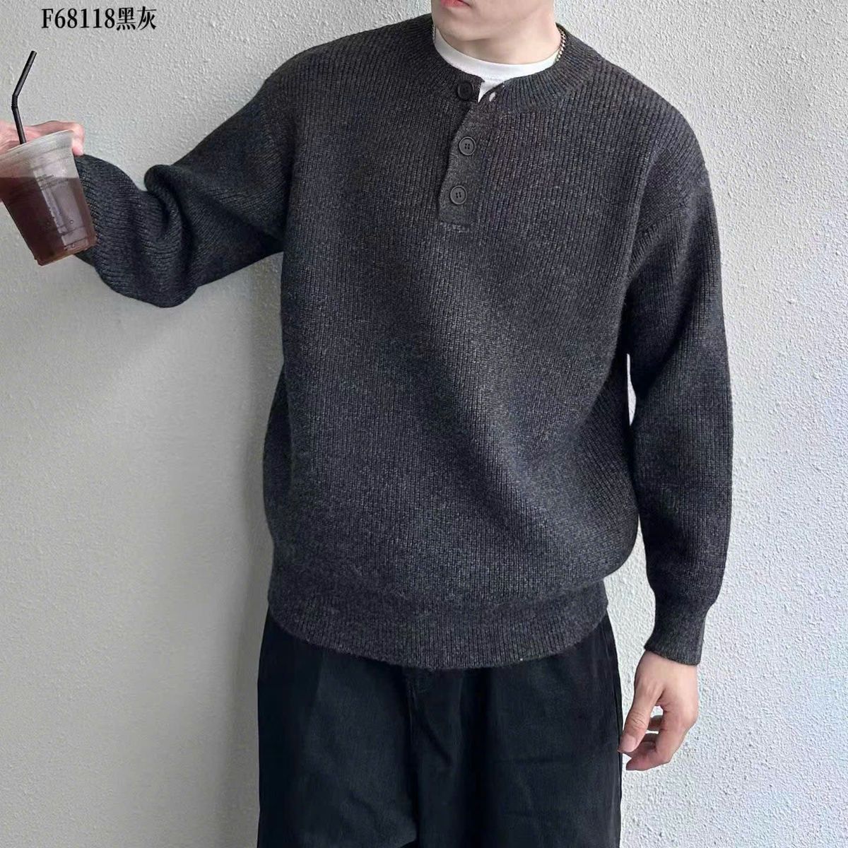 Áo Len Nam Cổ Henley hàng QC cao cấp Dày Size M L XL XXL 3XL Hà Đinh - HENLEY-F68118 Áo Len Nam Cổ Henley hàng QC cao cấp Dày Size M L XL XXL 3XL Hà Đinh - HENLEY-F68118