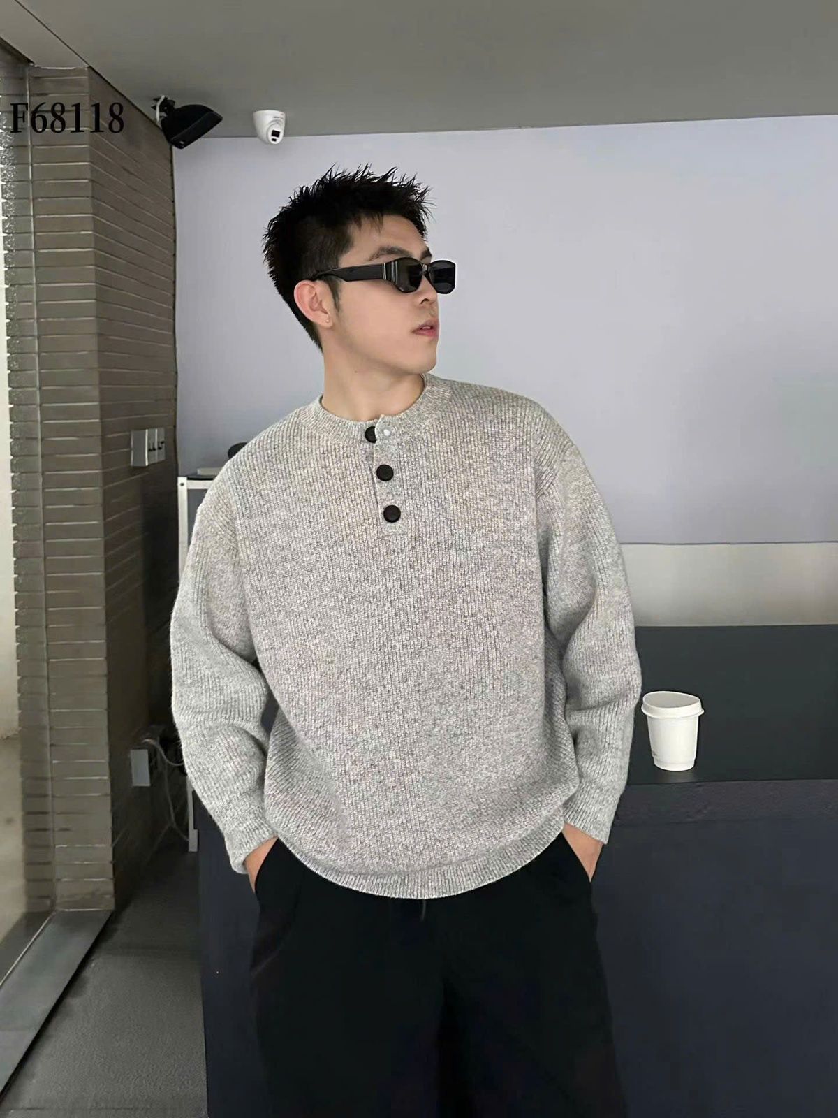 Áo Len Nam Cổ Henley hàng QC cao cấp Dày Size M L XL XXL 3XL Hà Đinh - HENLEY-F68118 Áo Len Nam Cổ Henley hàng QC cao cấp Dày Size M L XL XXL 3XL Hà Đinh - HENLEY-F68118