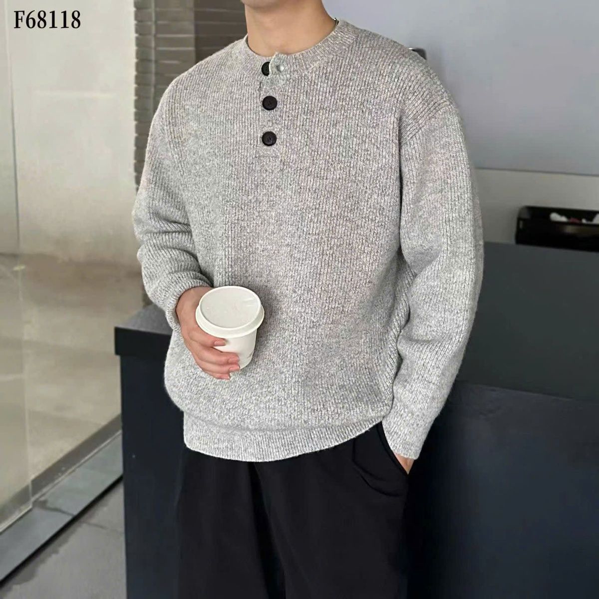 Áo Len Nam Cổ Henley hàng QC cao cấp Dày Size M L XL XXL 3XL Hà Đinh - HENLEY-F68118 Áo Len Nam Cổ Henley hàng QC cao cấp Dày Size M L XL XXL 3XL Hà Đinh - HENLEY-F68118