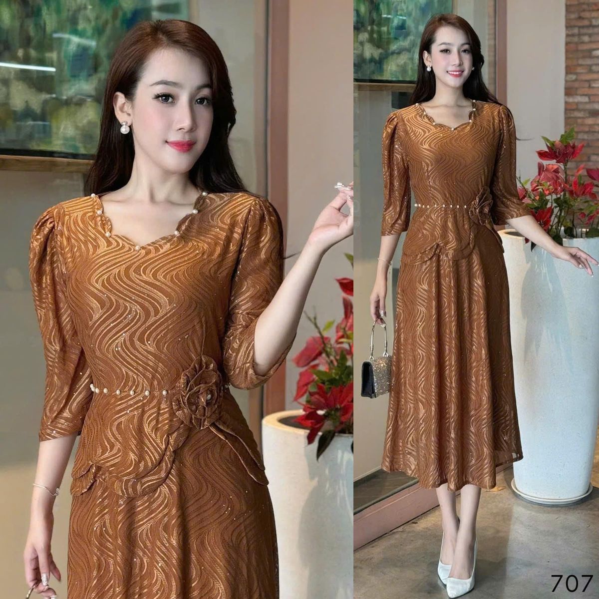 Đầm Midi trung niên dự tiệc sang trọng vải thun lưới tặng mẹ co giãn tốt bigsize 75kg M707 Đầm Midi trung niên dự tiệc sang trọng vải thun lưới tặng mẹ co giãn tốt bigsize 75kg M707