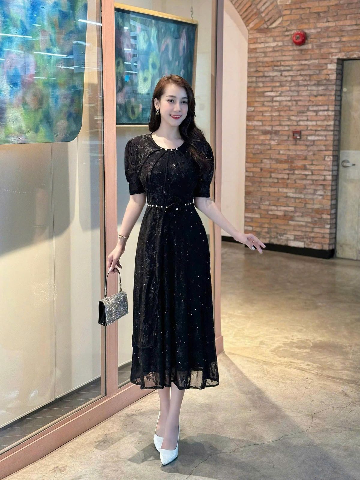 Đầm Midi trung niên dự tiệc sang trọng vải thun lưới tặng mẹ co giãn tốt bigsize 75kg M716 Đầm Midi trung niên dự tiệc sang trọng vải thun lưới tặng mẹ co giãn tốt bigsize 75kg M716