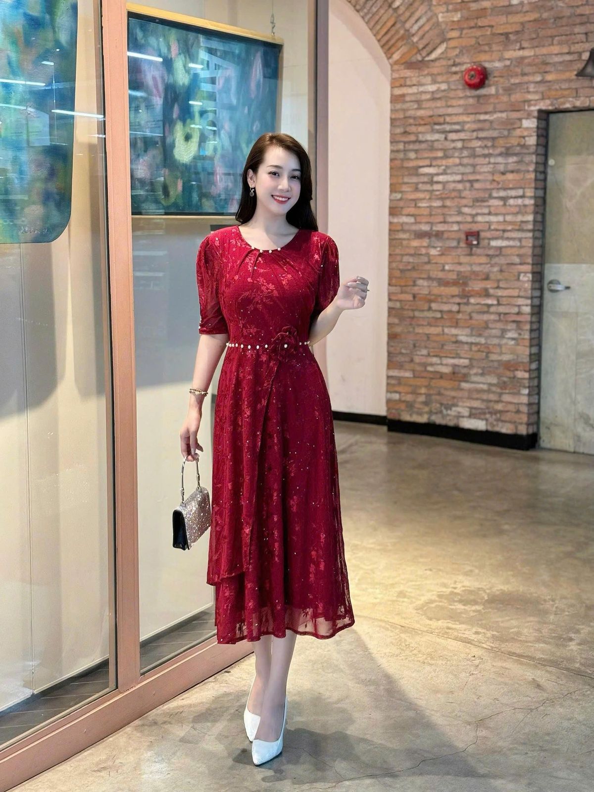 Đầm Midi trung niên dự tiệc sang trọng vải thun lưới tặng mẹ co giãn tốt bigsize 75kg M716 Đầm Midi trung niên dự tiệc sang trọng vải thun lưới tặng mẹ co giãn tốt bigsize 75kg M716