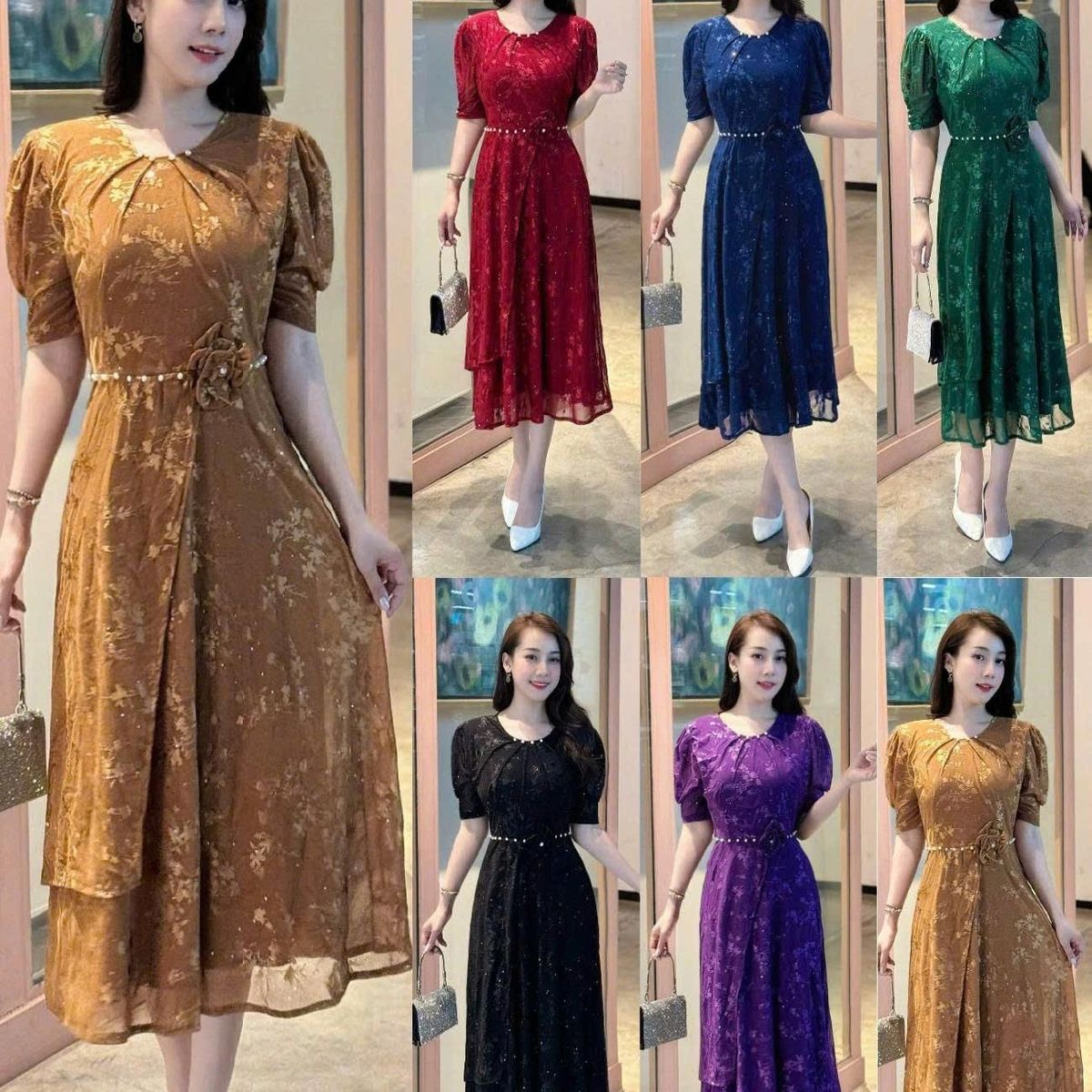 Đầm Midi trung niên dự tiệc sang trọng vải thun lưới tặng mẹ co giãn tốt bigsize 75kg M716 Đầm Midi trung niên dự tiệc sang trọng vải thun lưới tặng mẹ co giãn tốt bigsize 75kg M716
