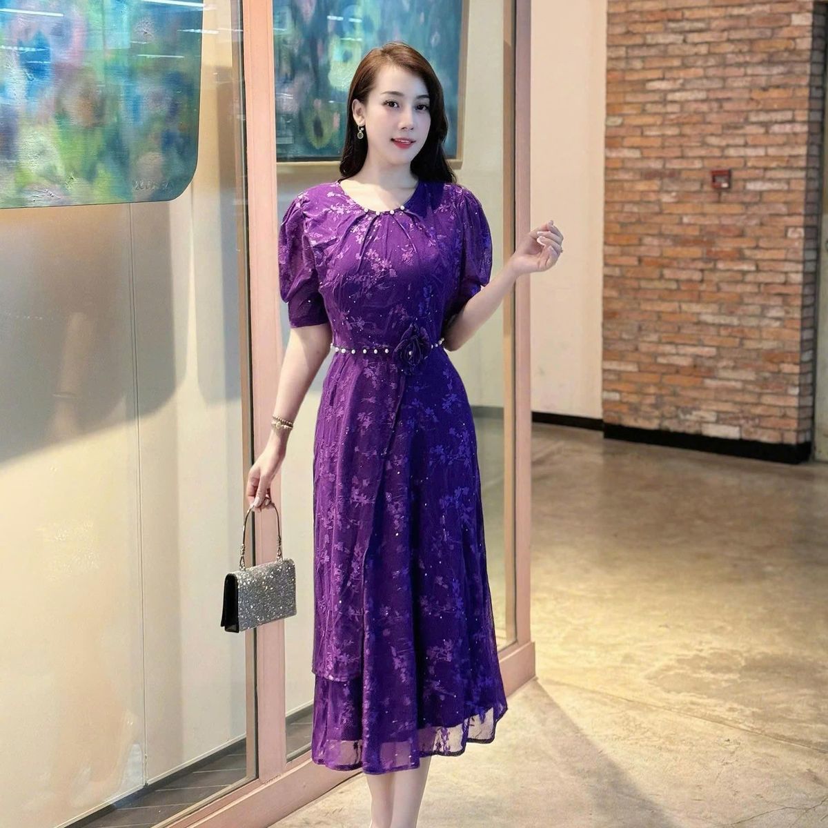 Đầm Midi trung niên dự tiệc sang trọng vải thun lưới tặng mẹ co giãn tốt bigsize 75kg M716 Đầm Midi trung niên dự tiệc sang trọng vải thun lưới tặng mẹ co giãn tốt bigsize 75kg M716