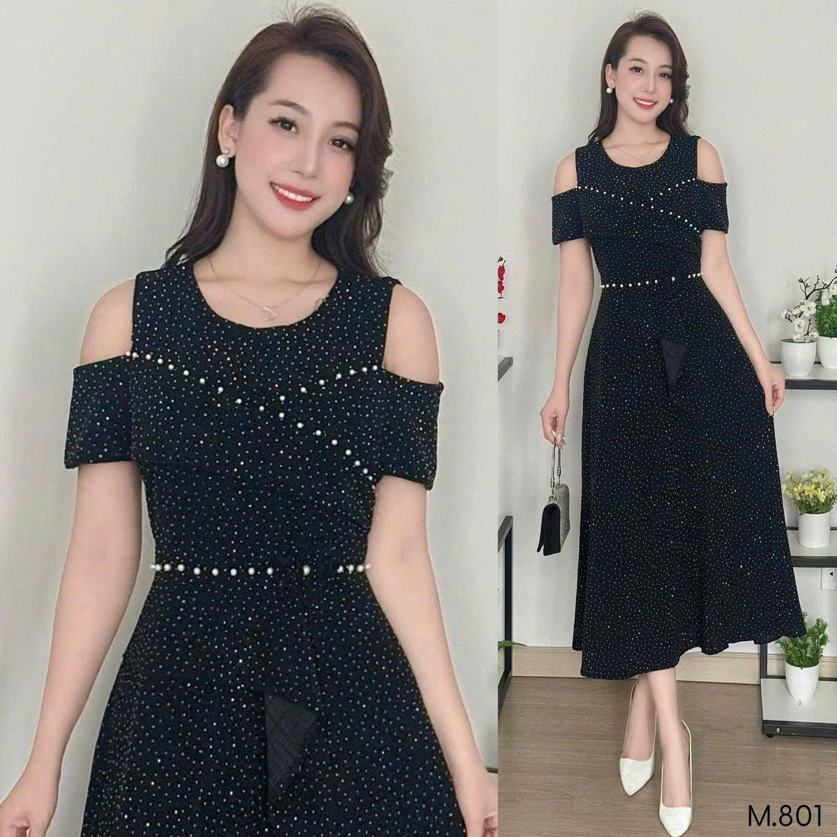 Đầm Midi trung niên dự tiệc sang trọng vải thun nhũ kim sa đính đá tặng mẹ co giãn tốt bigsize 75kg M801 Đầm Midi trung niên dự tiệc sang trọng vải thun nhũ kim sa đính đá tặng mẹ co giãn tốt bigsize 75kg M801