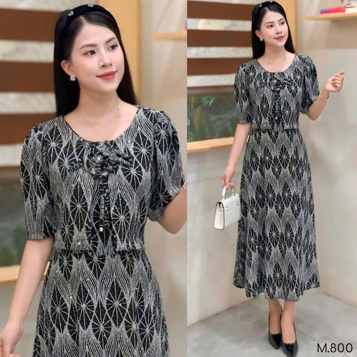 Đầm midi, dáng ngắn trung niên dự tiệc - công sở, vải thun nhũ phủ đá, kèm áo khoác may liền,mẹ co giãn bigsize M800 Đầm midi, dáng ngắn trung niên dự tiệc - công sở, vải thun nhũ phủ đá, kèm áo khoác may liền,mẹ co giãn bigsize M800