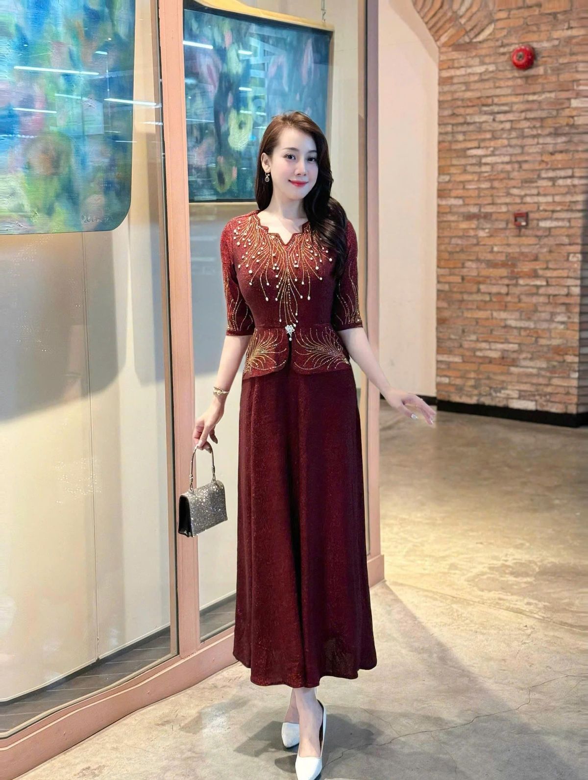 Đầm dạ hội trung niên chất thun nhũ có lớp lót, co giãn cực tốt cho mẹ dự tiệc sang trọng bigsize cao cấp M715 Nữ Dress Đầm dạ hội trung niên chất thun nhũ có lớp lót, co giãn cực tốt cho mẹ dự tiệc sang trọng bigsize cao cấp M715 Nữ Dress