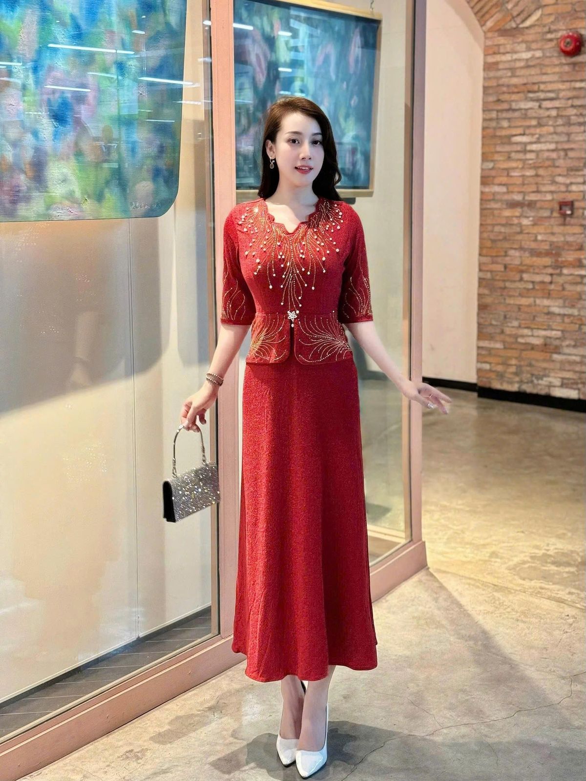 Đầm dạ hội trung niên chất thun nhũ có lớp lót, co giãn cực tốt cho mẹ dự tiệc sang trọng bigsize cao cấp M715 Nữ Dress Đầm dạ hội trung niên chất thun nhũ có lớp lót, co giãn cực tốt cho mẹ dự tiệc sang trọng bigsize cao cấp M715 Nữ Dress