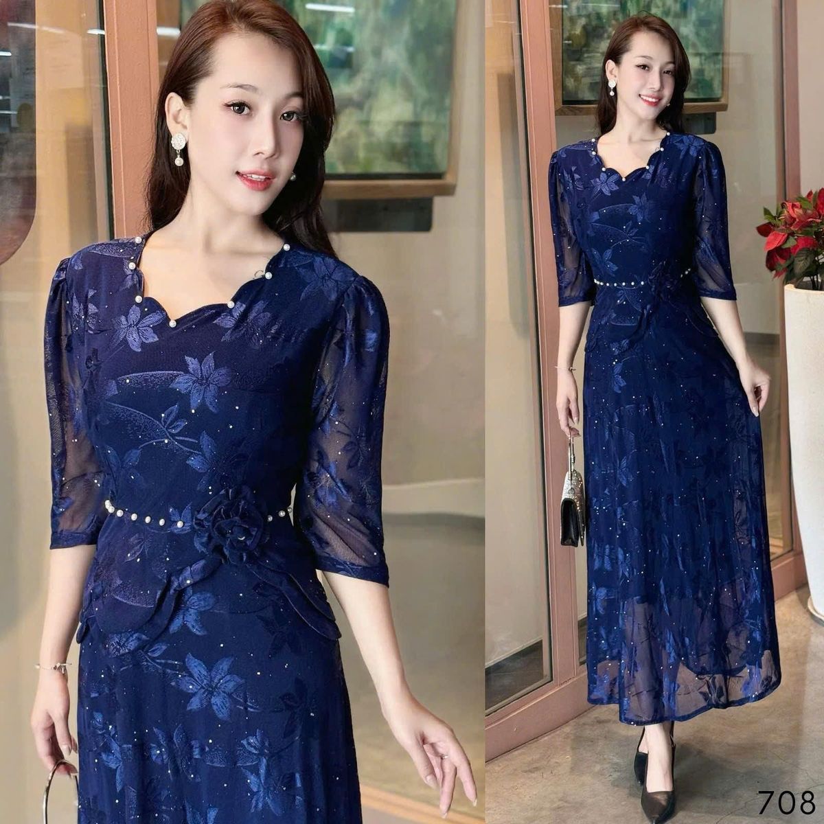 Đầm MAXI trung niên dự tiệc sang trọng vải thun lưới tặng mẹ co giãn tốt bigsize 75kg M708 Đầm MAXI trung niên dự tiệc sang trọng vải thun lưới tặng mẹ co giãn tốt bigsize 75kg M708
