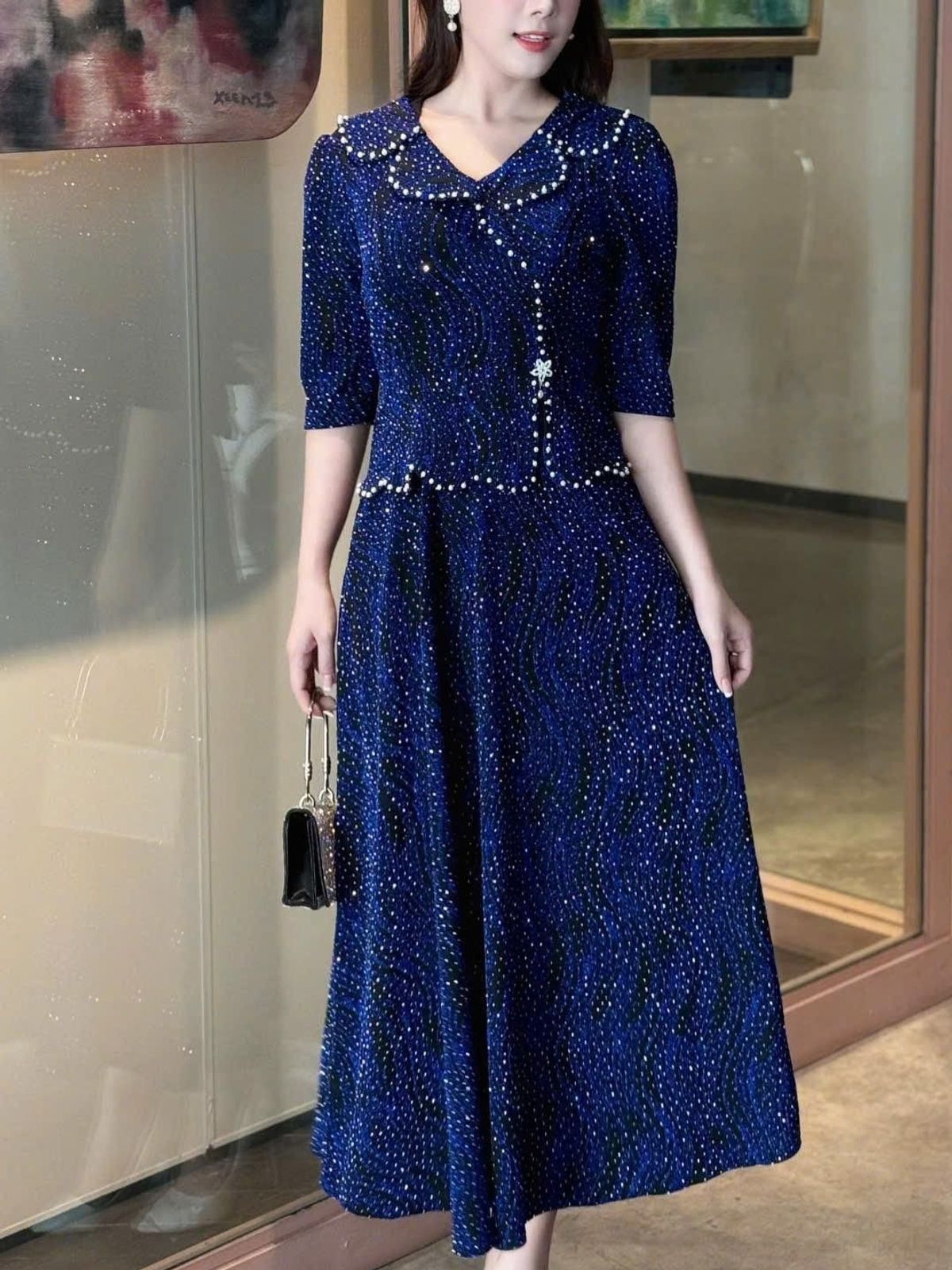 Đầm maxi trung niên dự tiệc - công sở, vải thun nhũ cao cấp đính đá, tặng mẹ co giãn tốt bigsize M695 Đầm maxi trung niên dự tiệc - công sở, vải thun nhũ cao cấp đính đá, tặng mẹ co giãn tốt bigsize M695