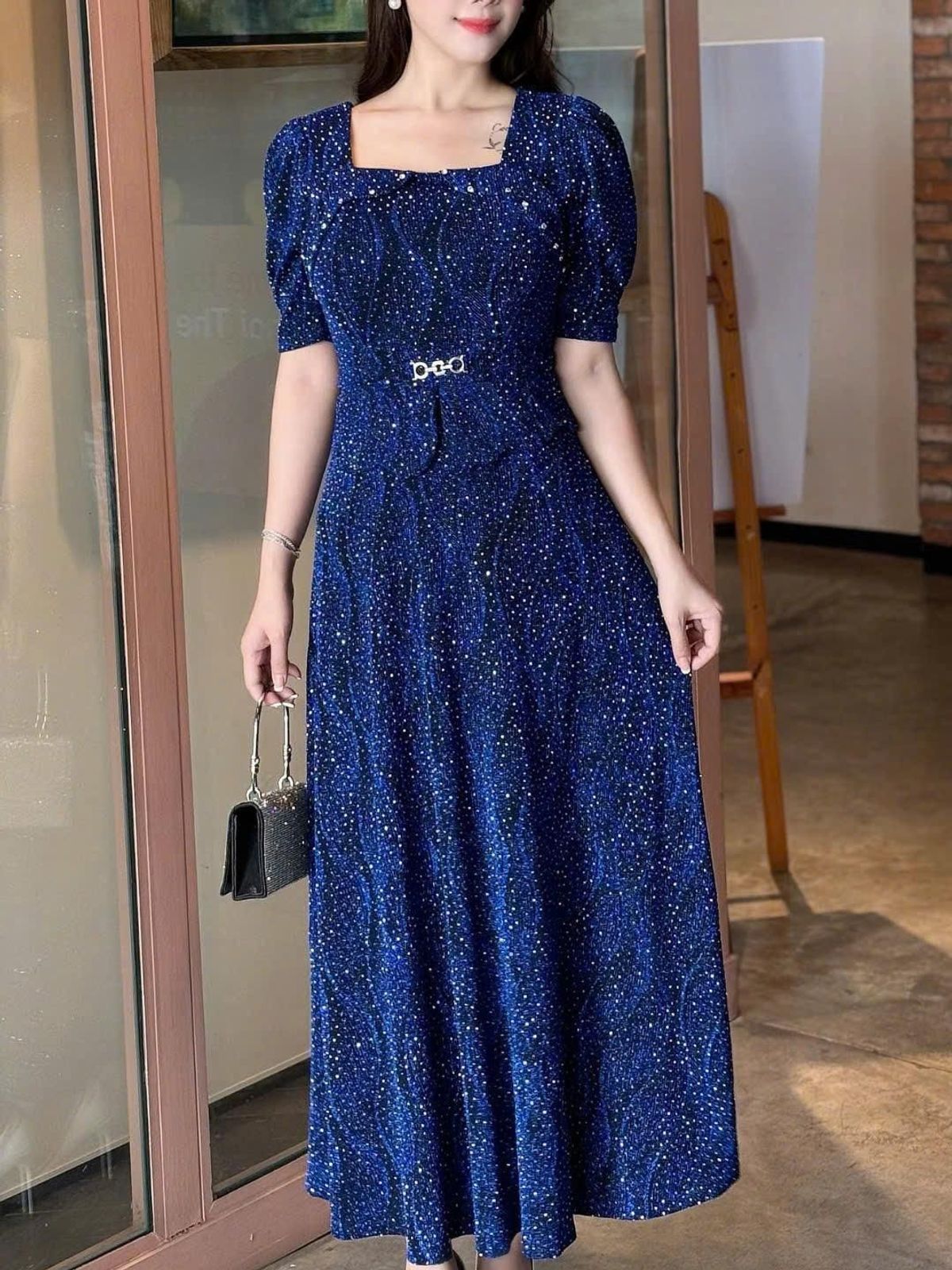 Đầm maxi trung niên dự tiệc - công sở, vải thun nhũ cao cấp đính đá, dáng peplum, tặng mẹ co giãn tốt bigsize M693 Đầm maxi trung niên dự tiệc - công sở, vải thun nhũ cao cấp đính đá, dáng peplum, tặng mẹ co giãn tốt bigsize M693