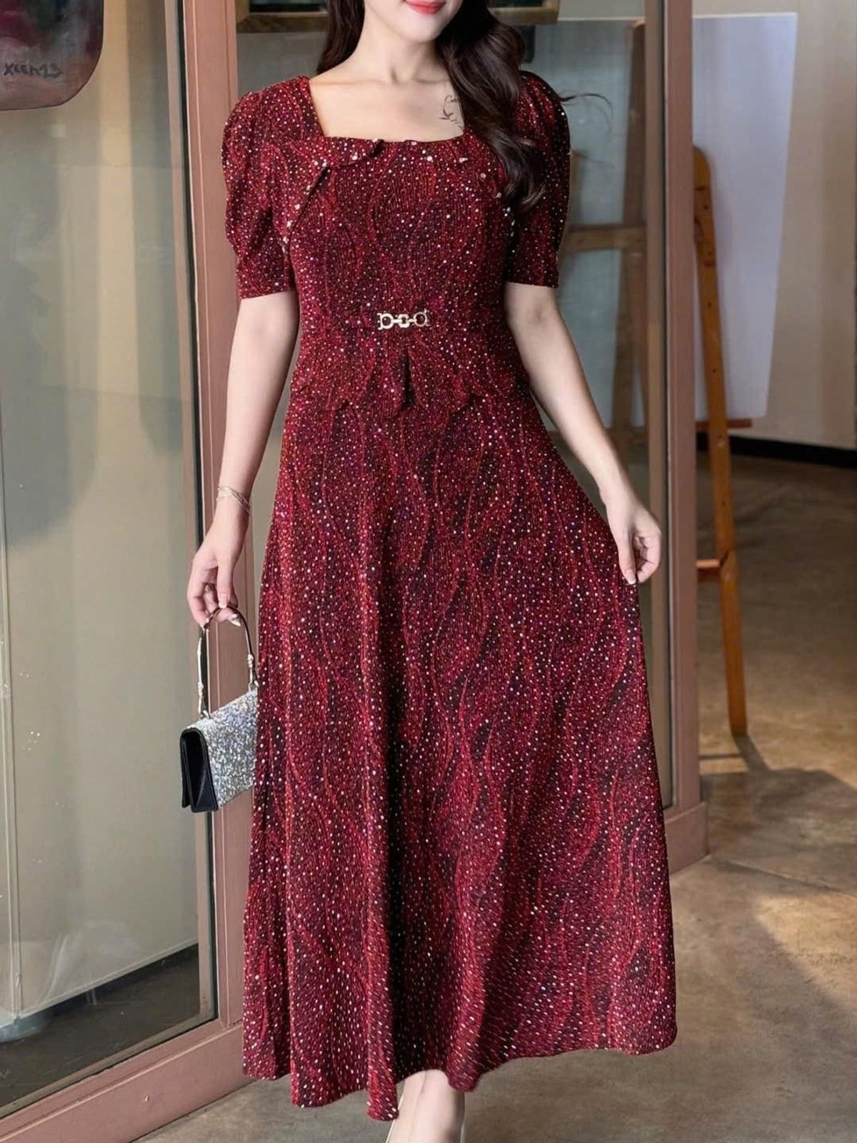 Đầm maxi trung niên dự tiệc - công sở, vải thun nhũ cao cấp đính đá, dáng peplum, tặng mẹ co giãn tốt bigsize M693 Đầm maxi trung niên dự tiệc - công sở, vải thun nhũ cao cấp đính đá, dáng peplum, tặng mẹ co giãn tốt bigsize M693