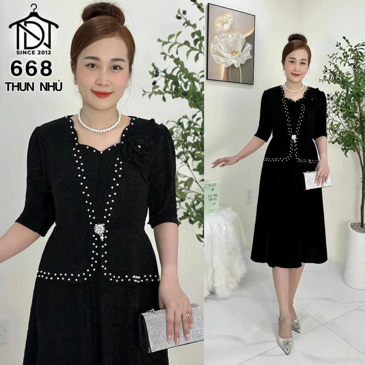 Đầm midi trung niên dự tiệc sang trọng vải kim tuyến nhũ kim sa tặng mẹ co giãn tốt bigsize 75kg M668 Đầm midi trung niên dự tiệc sang trọng vải kim tuyến nhũ kim sa tặng mẹ co giãn tốt bigsize 75kg M668