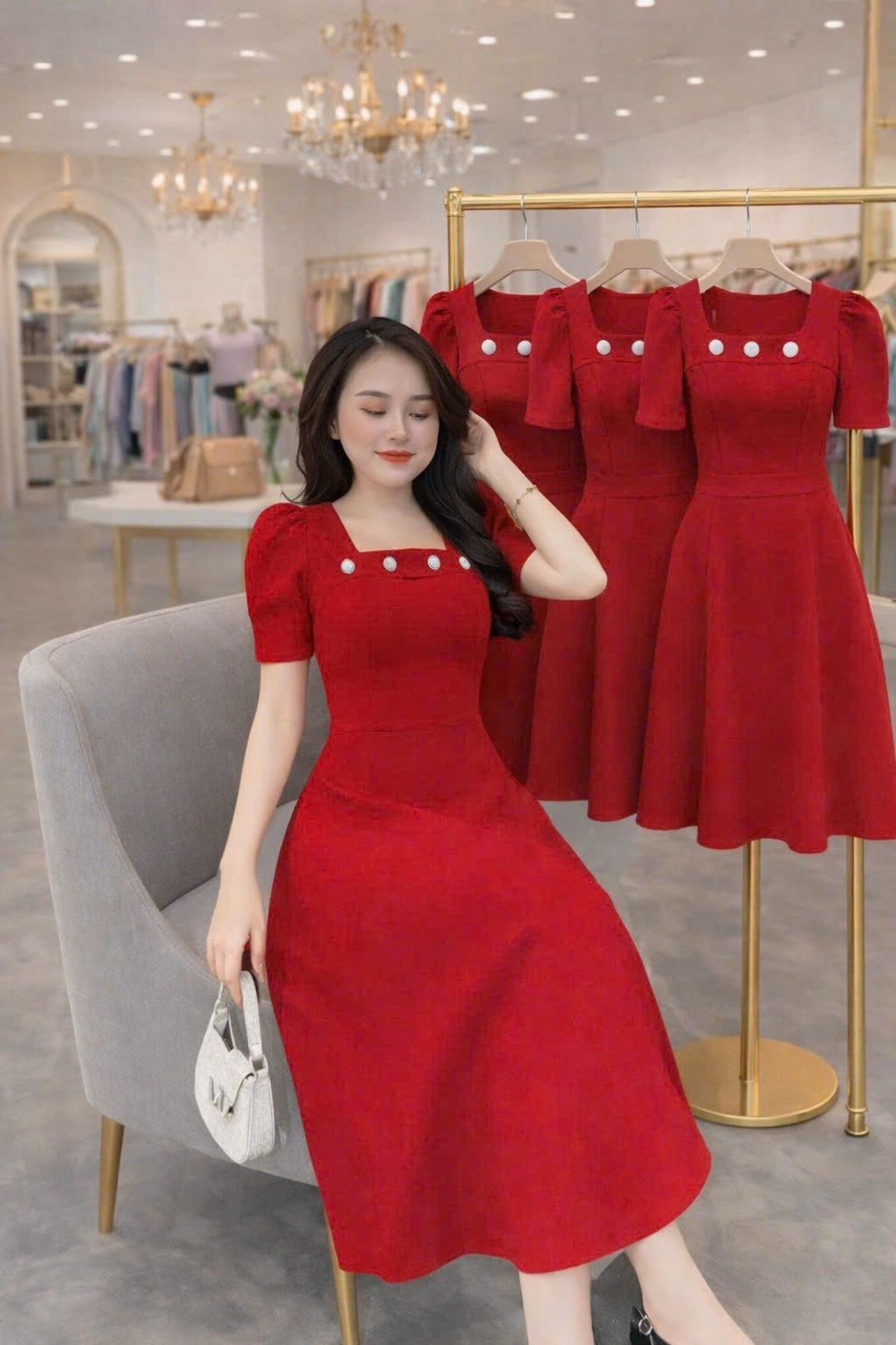 Đầm dự tiệc thiết kế dáng chữ A, xoè, cổ vuông, công sở dự tiệc chất liệu cotton lạnh, mềm mại, sang trong,thanh lịch B7 Đầm dự tiệc thiết kế dáng chữ A, xoè, cổ vuông, công sở dự tiệc chất liệu cotton lạnh, mềm mại, sang trong,thanh lịch B7