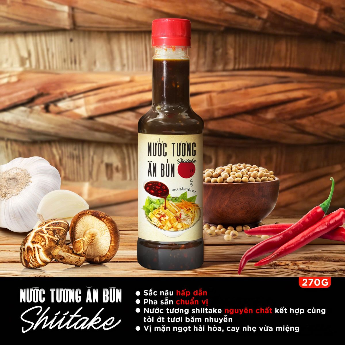 Nước Tương Pha Sẵn Tỏi Ớt Shiitake 270g Ăn Bún Rất Ngon - Nguyên Liệu Tươi Thơm Ngon Đặc Biệt Nước Tương Pha Sẵn Tỏi Ớt Shiitake 270g Ăn Bún Rất Ngon - Nguyên Liệu Tươi Thơm Ngon Đặc Biệt