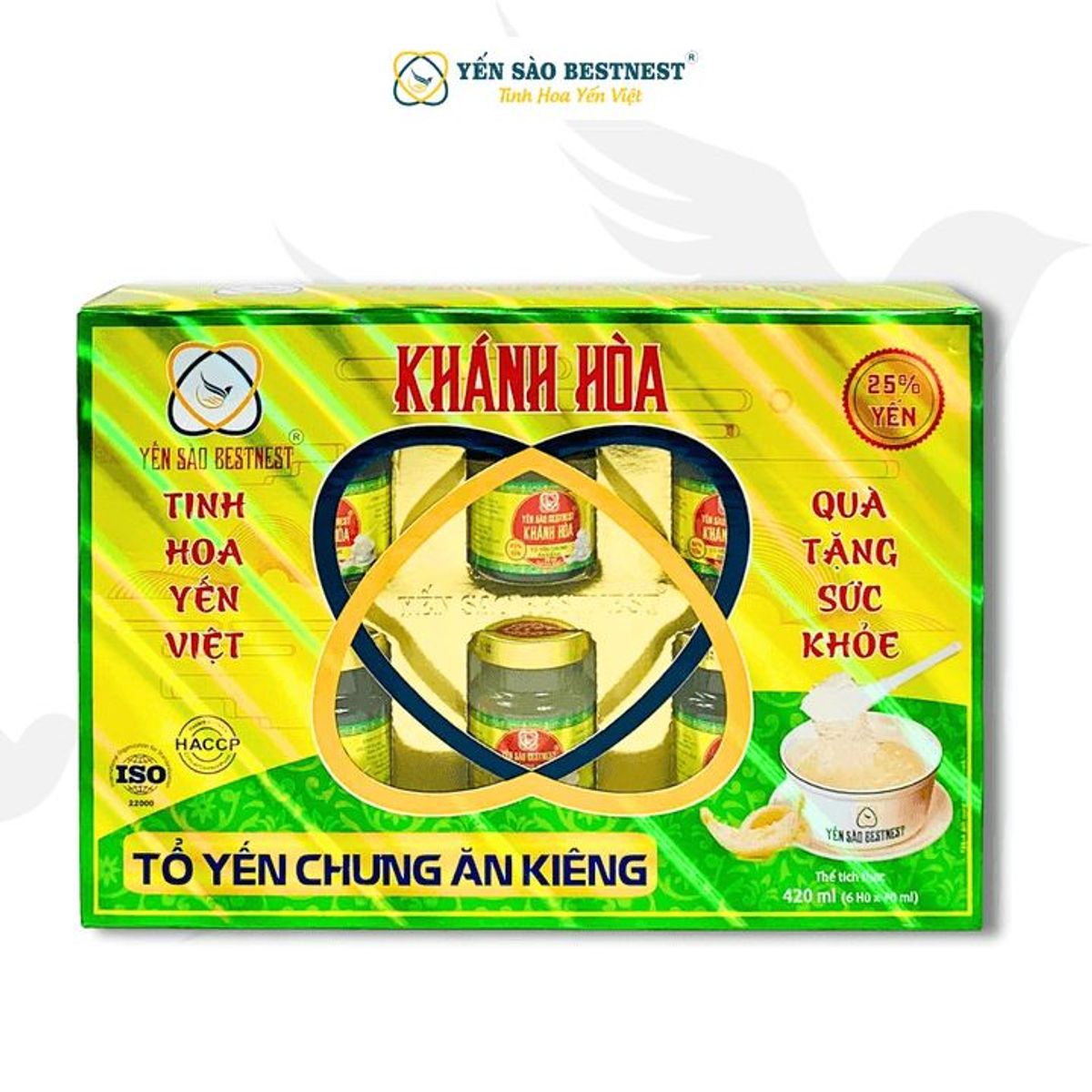 YẾN SÀO BESTNEST KHÁNH HOÀ - TỔ YẾN CHƯNG SẴN ĐƯỜNG ĂN KIÊNG 25% (HỘP 6 HŨ X 70ML) YẾN SÀO BESTNEST KHÁNH HOÀ - TỔ YẾN CHƯNG SẴN ĐƯỜNG ĂN KIÊNG 25% (HỘP 6 HŨ X 70ML)