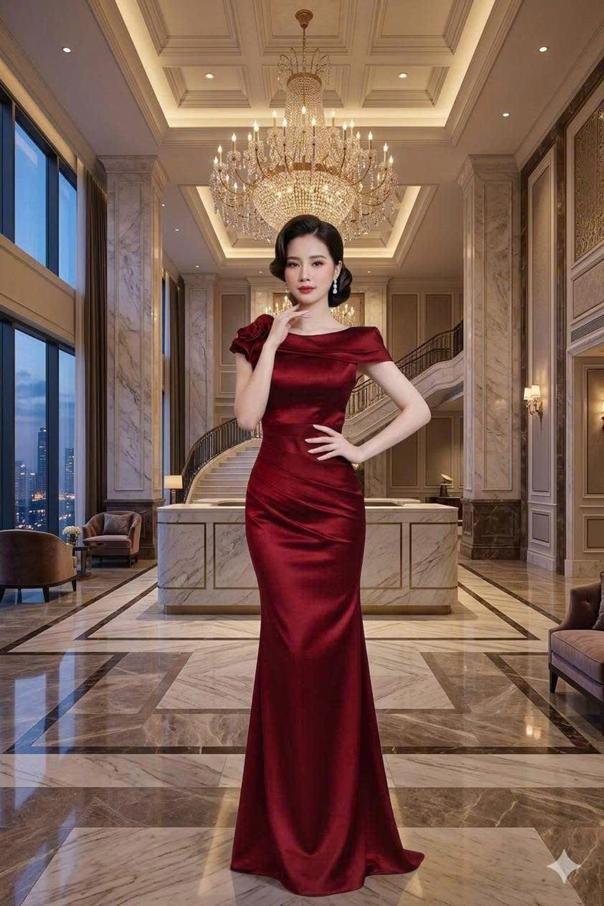Đầm dạ hội trễ vai Thun cotton lụa nhập cách điệu sang trọng hàng cao cấp Đầm dạ hội trễ vai Thun cotton lụa nhập cách điệu sang trọng hàng cao cấp