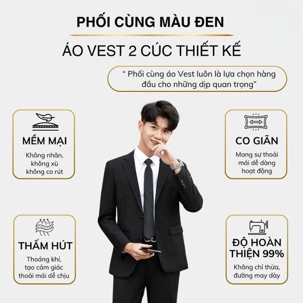 ÁO VEST NAM 2 CÚC CÔNG SỞ FORM DÁNG REGULAR FIT 3 LỚP DÀY DẶN ÁO VEST NAM 2 CÚC CÔNG SỞ FORM DÁNG REGULAR FIT 3 LỚP DÀY DẶN