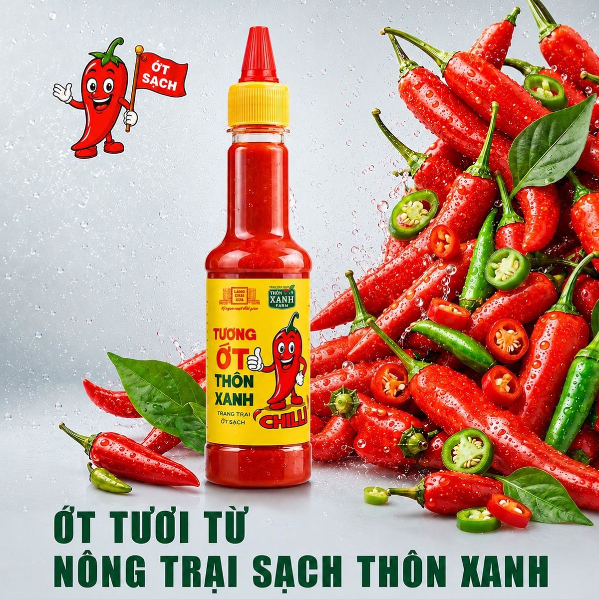 Tương ớt Làng Chài Xưa Chilli chai 270g cay nồng tự nhiên, ớt tươi sạch từ nông trại Thôn Xanh Farm Tương ớt Làng Chài Xưa Chilli chai 270g cay nồng tự nhiên, ớt tươi sạch từ nông trại Thôn Xanh Farm