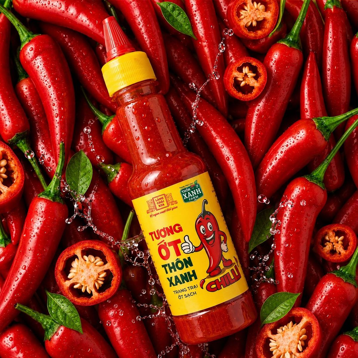 Tương ớt Làng Chài Xưa Chilli chai 270g cay nồng tự nhiên, ớt tươi sạch từ nông trại Thôn Xanh Farm Tương ớt Làng Chài Xưa Chilli chai 270g cay nồng tự nhiên, ớt tươi sạch từ nông trại Thôn Xanh Farm
