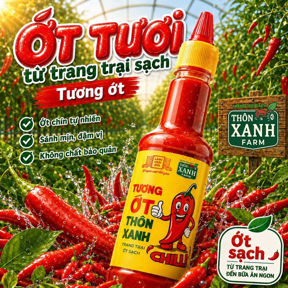 Tương ớt Làng Chài Xưa Chilli chai 270g cay nồng tự nhiên, ớt tươi sạch từ nông trại Thôn Xanh Farm Tương ớt Làng Chài Xưa Chilli chai 270g cay nồng tự nhiên, ớt tươi sạch từ nông trại Thôn Xanh Farm