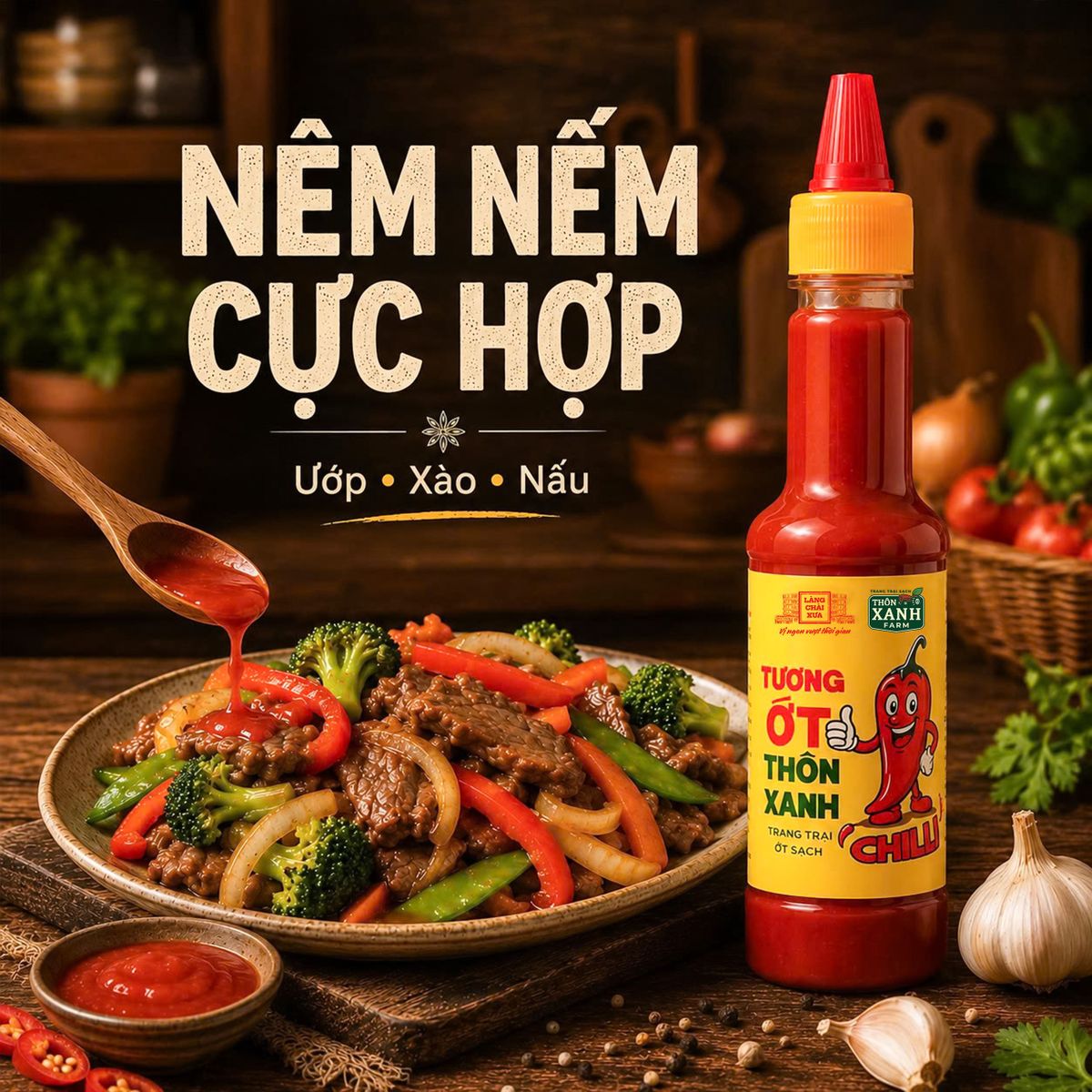Tương ớt Làng Chài Xưa Chilli chai 270g cay nồng tự nhiên, ớt tươi sạch từ nông trại Thôn Xanh Farm Tương ớt Làng Chài Xưa Chilli chai 270g cay nồng tự nhiên, ớt tươi sạch từ nông trại Thôn Xanh Farm